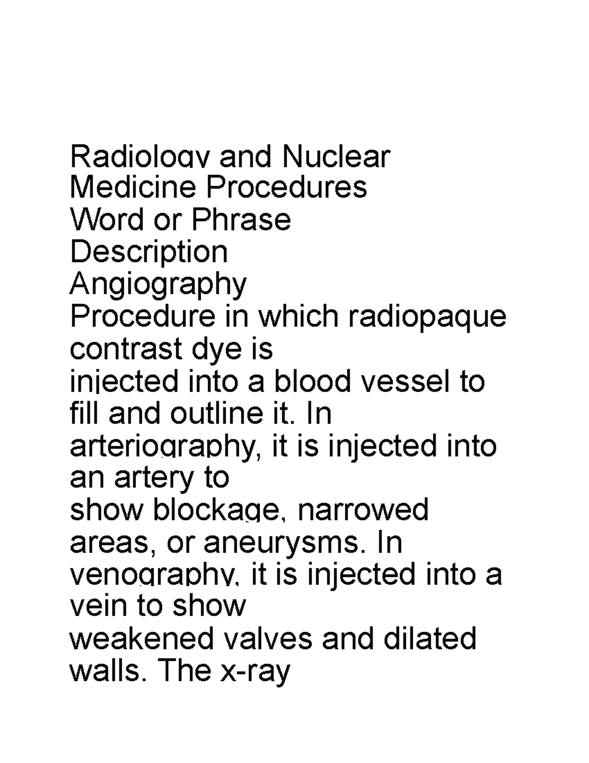 Cardiology (16) Medical Terminology Radiology and Nuclear Medicine