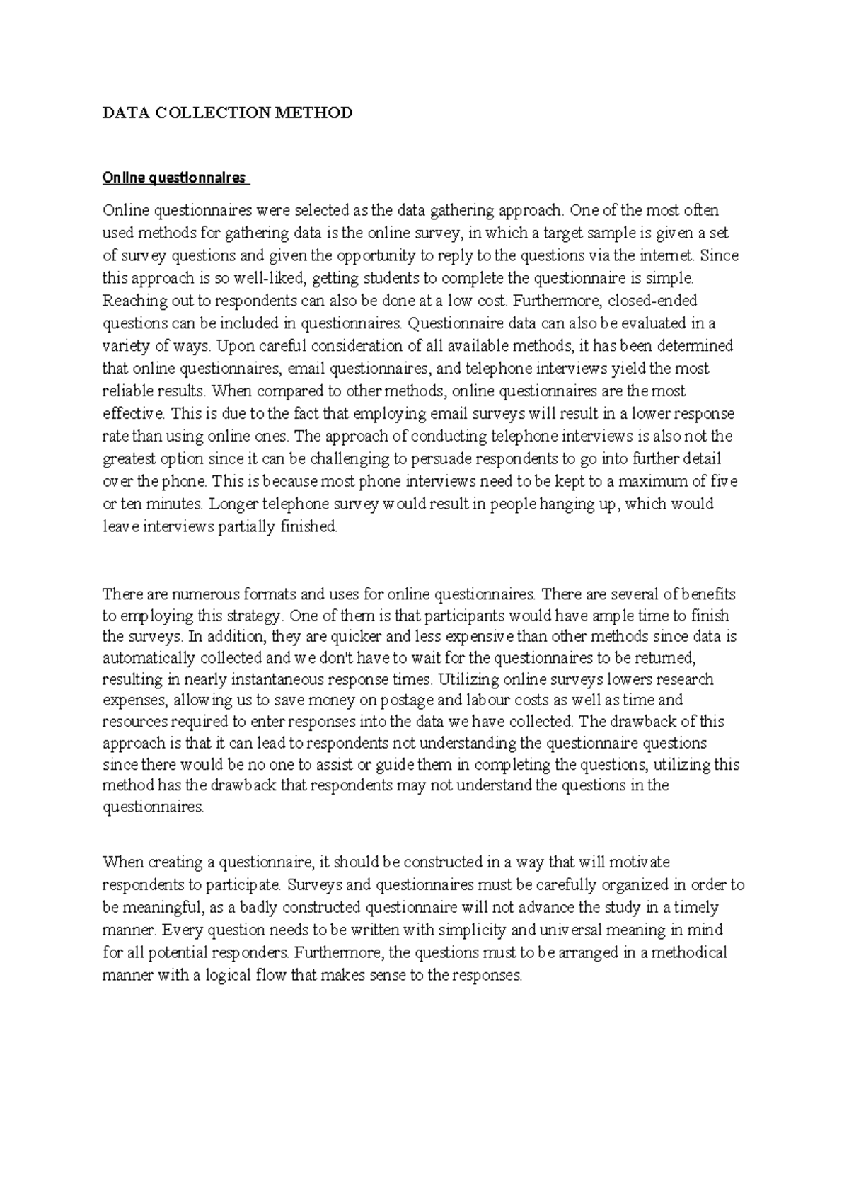 DATA Collection Method - DATA COLLECTION METHOD Online questionnaires ...
