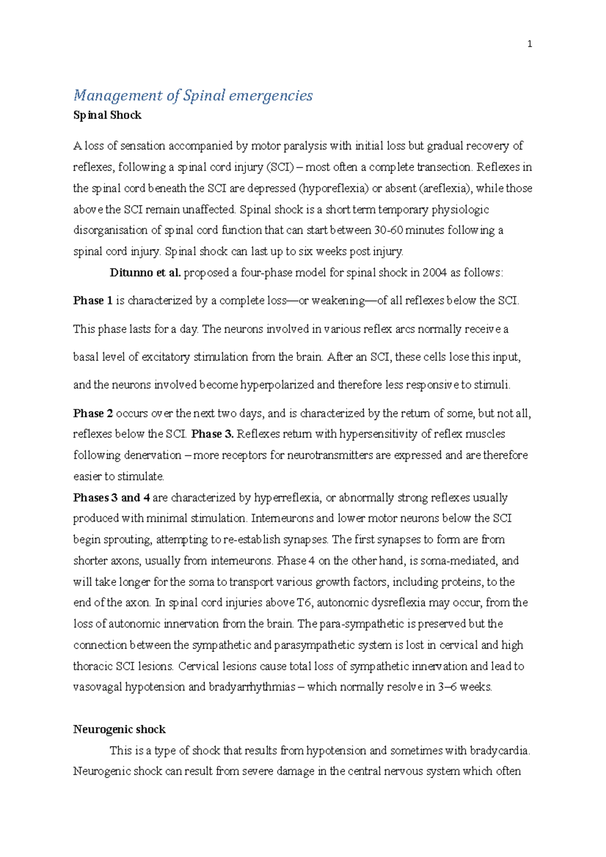 Spinal Shock and Autonomic Dysreflexia (revised 2018 ) Management of