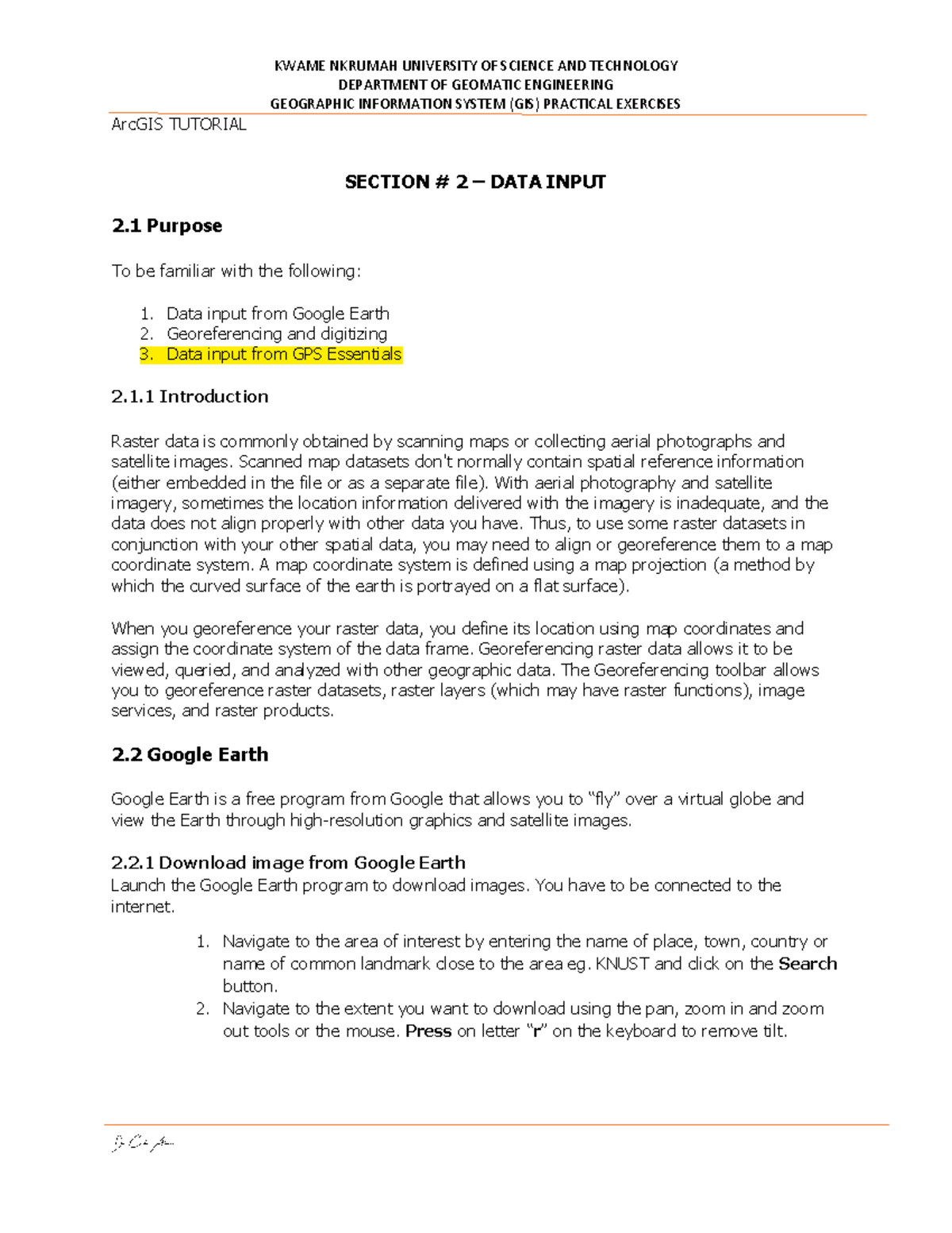 Lesson 2 TRECK Programme, KNUST DEPARTMENT OF GEOMATIC ENGINEERING