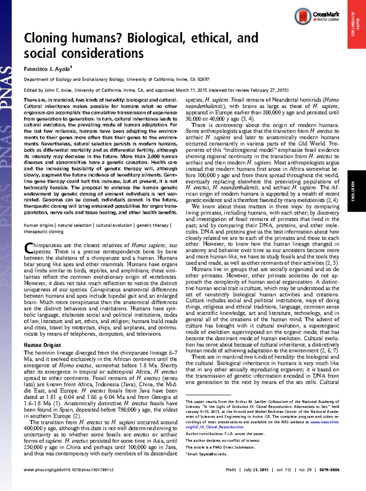 Article clon huma Cloning humans? Biological, ethical, and social