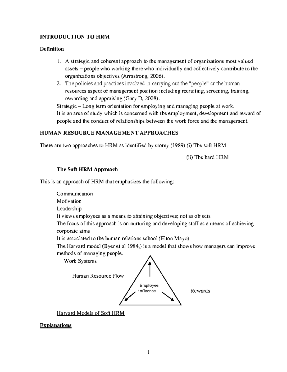 HRM Notes - INTRODUCTION TO HRM Definition A strategic and coherent ...