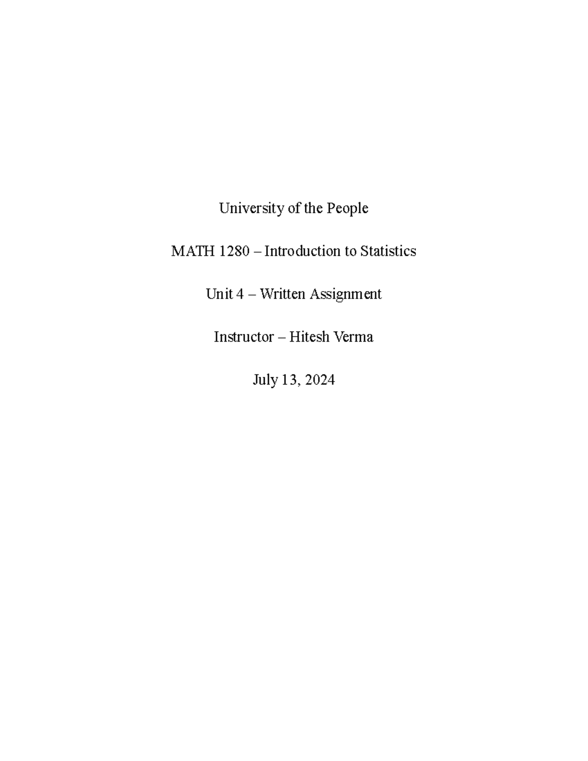 Math 1280 wa4 - math 1280 written assignment unit 4 - University of the ...
