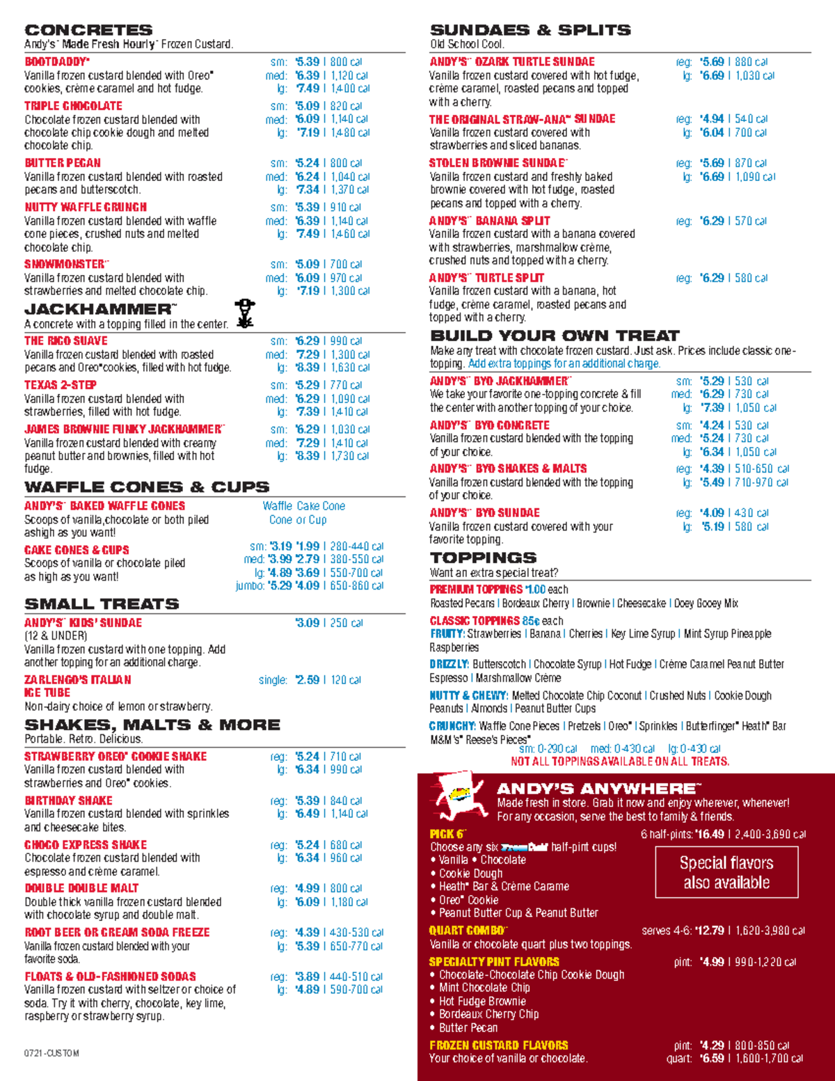 Andys Frozen Custard Menu 0721 Custom CONCRETES Andy’s™ Made Fresh