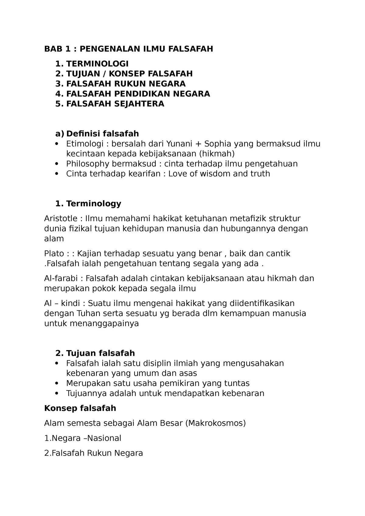 CTU Notes - CTU - BAB 1 : PENGENALAN ILMU FALSAFAH 1. TERMINOLOGI 2 ...