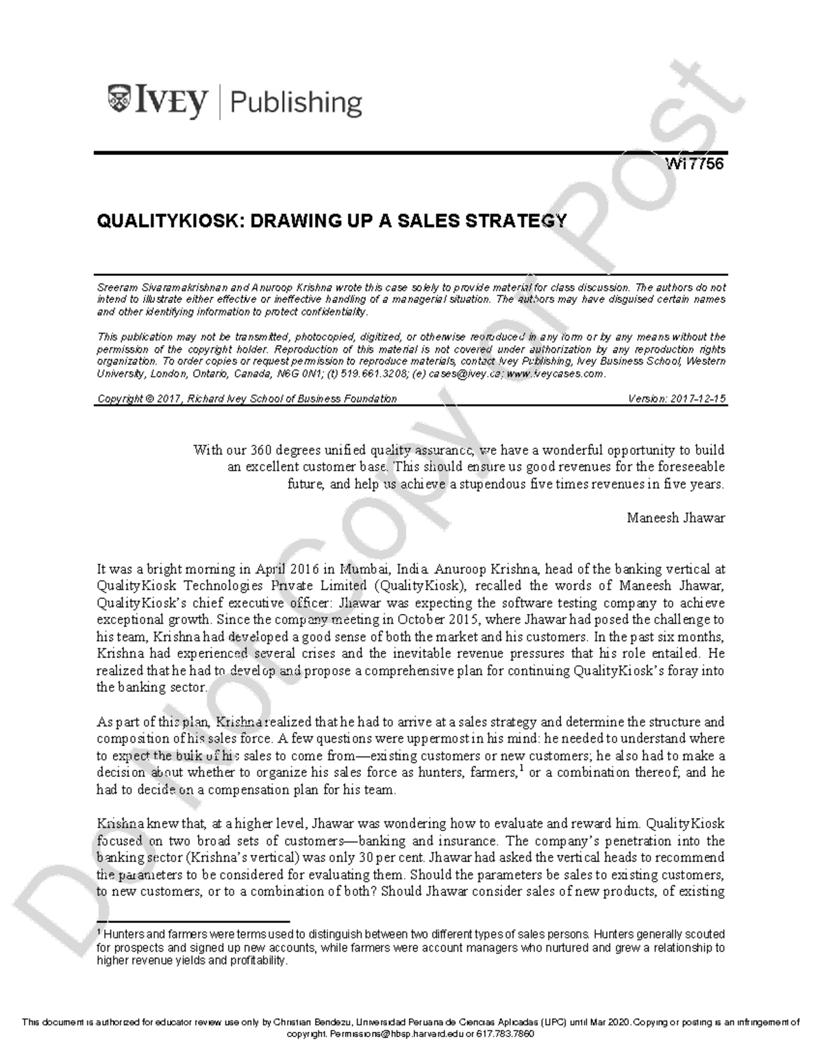 Caso2 Quality Kiosk resumen W QUALITYKIOSK DRAWING UP A SALES