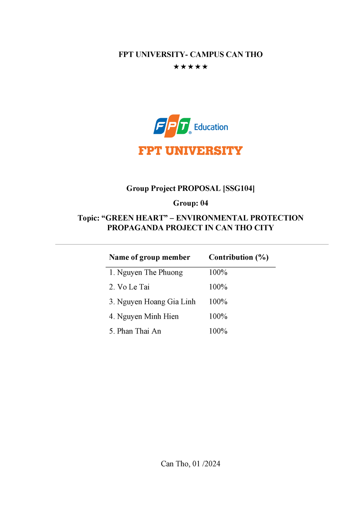 Group 1 IA1801 Proposal SSG104 - FPT UNIVERSITY- CAMPUS CAN THO Group ...