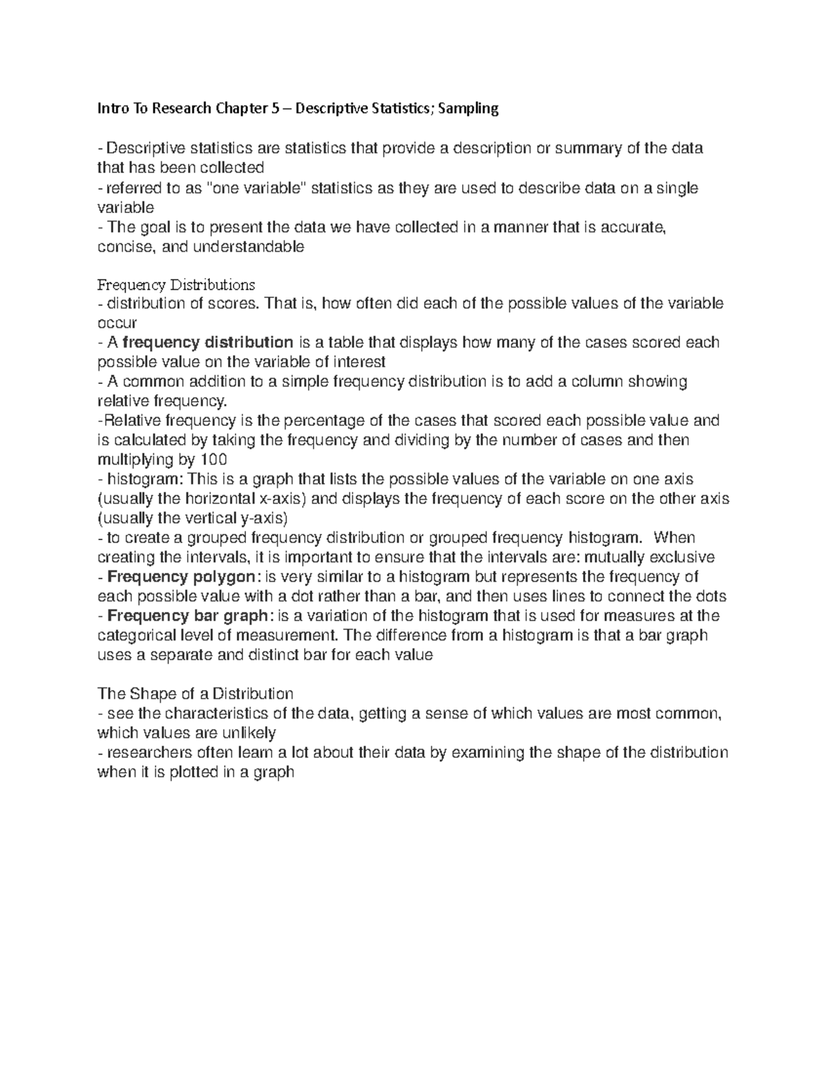 Intro To Research Chapter 5 - That is, how often did each of the ...