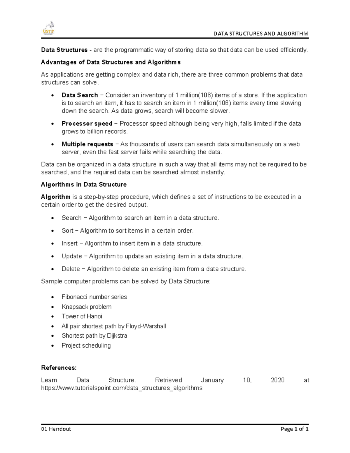 Data Structures HO101Programming - DATA STRUCTURES AND ALGORITHM 01 ...