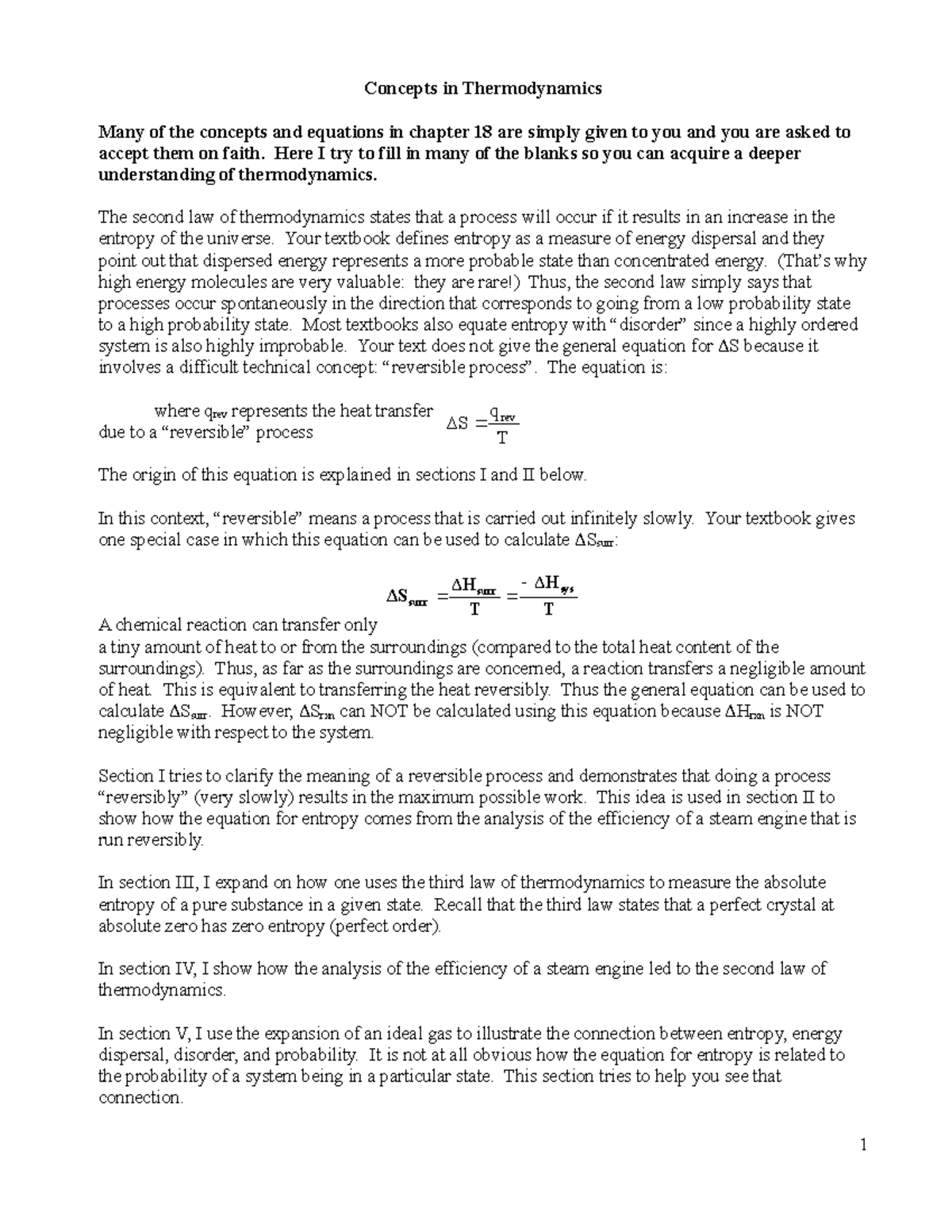 Concepts in Thermodynamics - Here I try to fill in many of the blanks ...