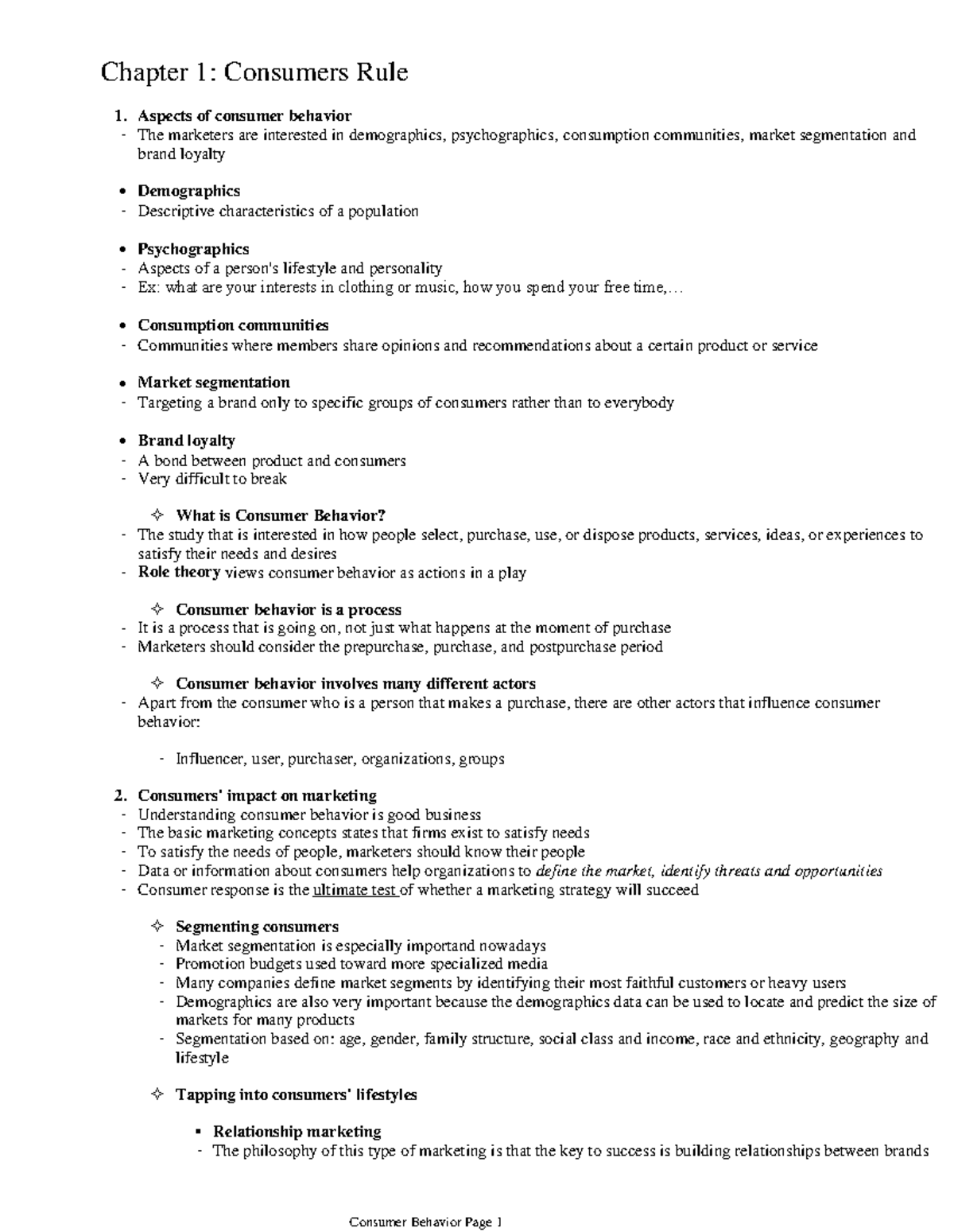 Consumer Behavior Chapter 1 notes - 1. Aspects of consumer behavior The ...