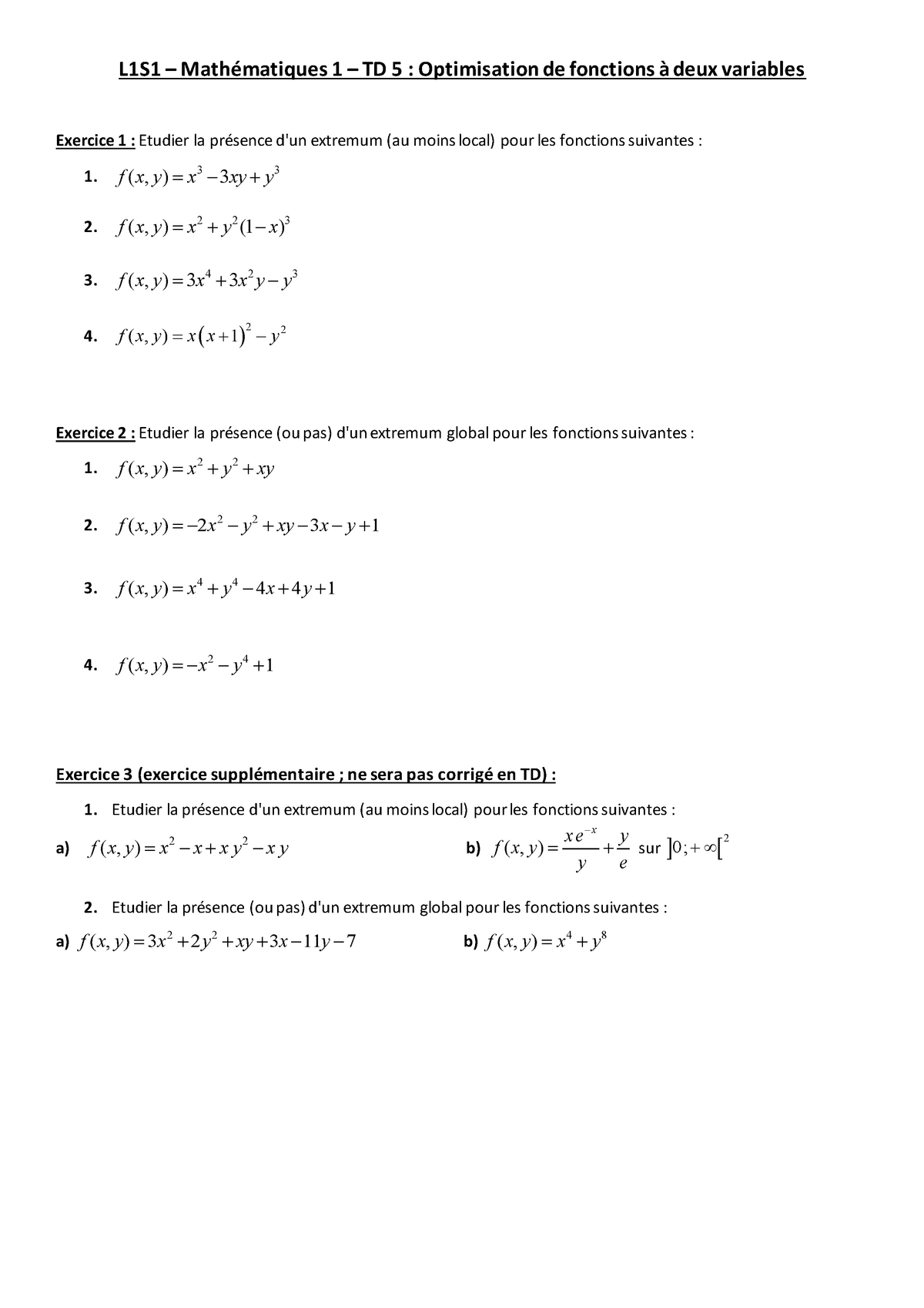 TD 5 - Optimisation De Fonctions Ã Deux Variables - Warning: TT ...