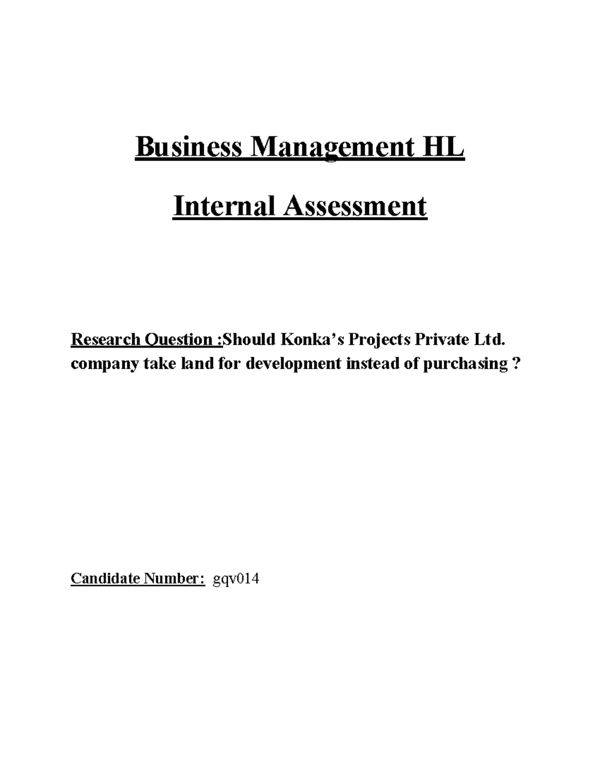 Business Management HL Internal Assessment Business Management HL