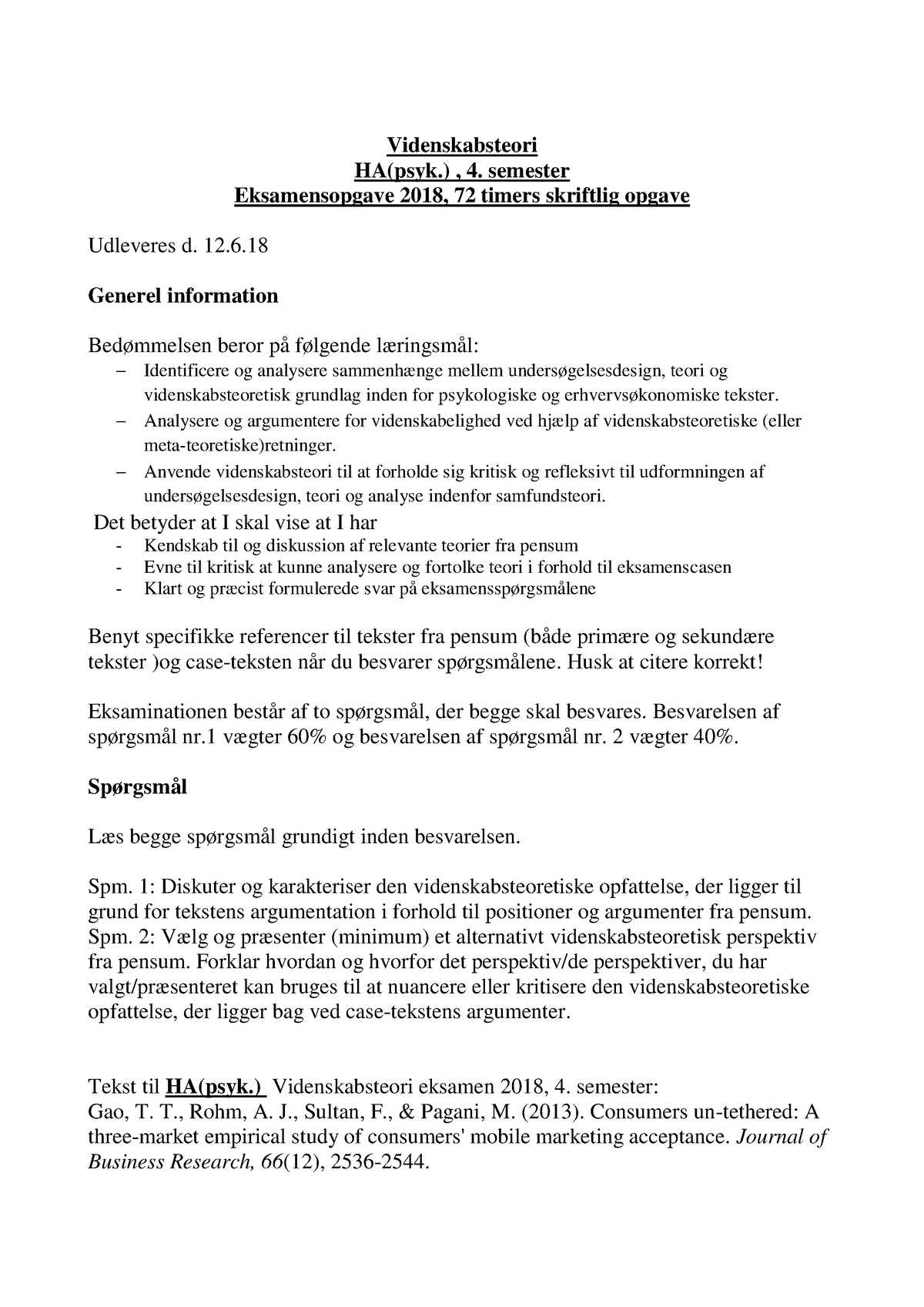 VT Eksamensspm 2018 4. Semester. Final - Videnskabsteori HA(psyk.) , 4 ...