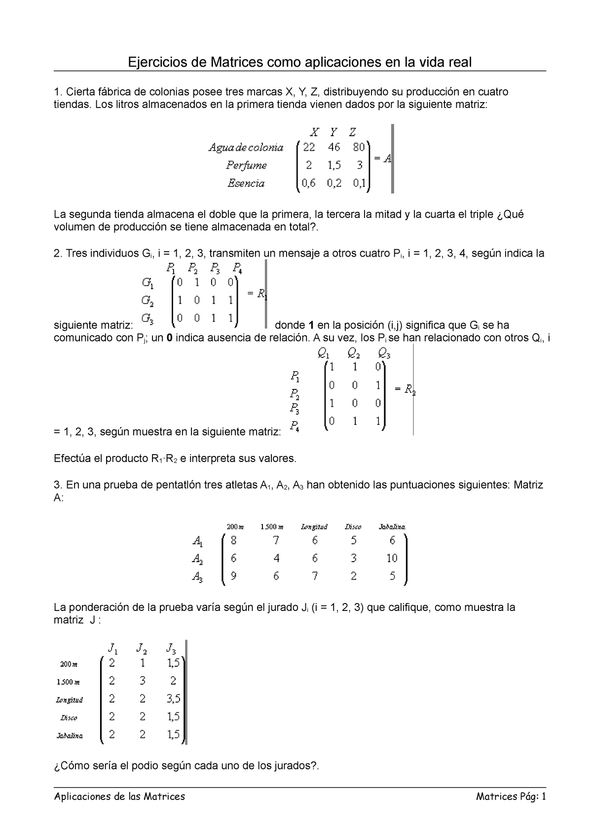 Aplicaciones De Las Matrices Ejercicios De Matrices Como Aplicaciones