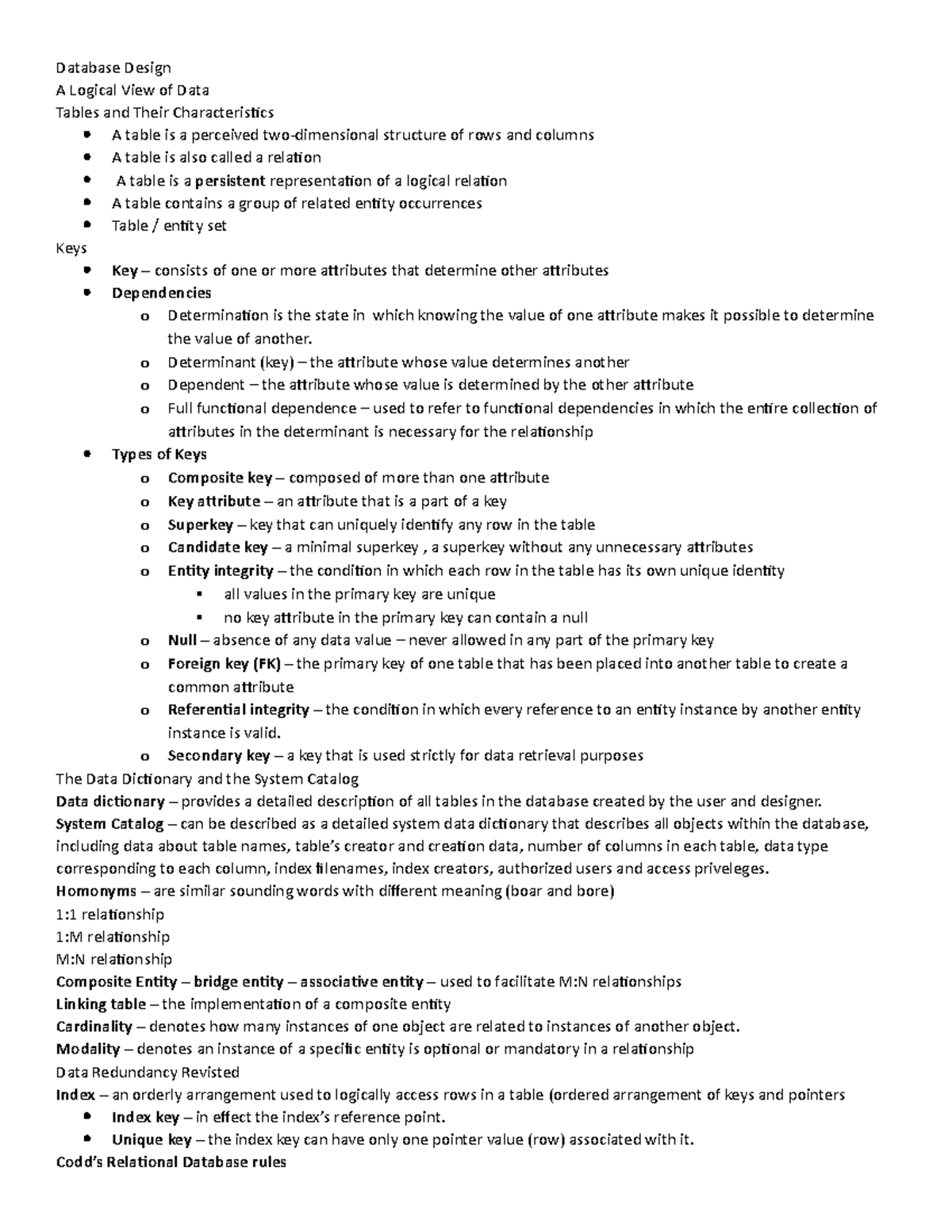 C170 Notes - Database Design A Logical View of Data Tables and Their ...