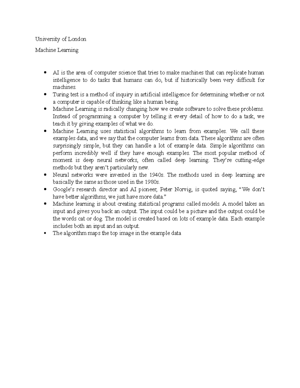 University of London University of London Machine Learning AI is the