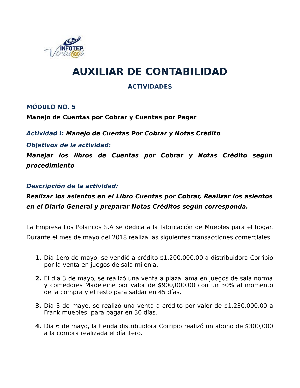 Actividad 2 Del Modulo 5 Cxc Y Cxp Auxiliar De Contabilidad Actividades MÓdulo No 5 Manejo 2697