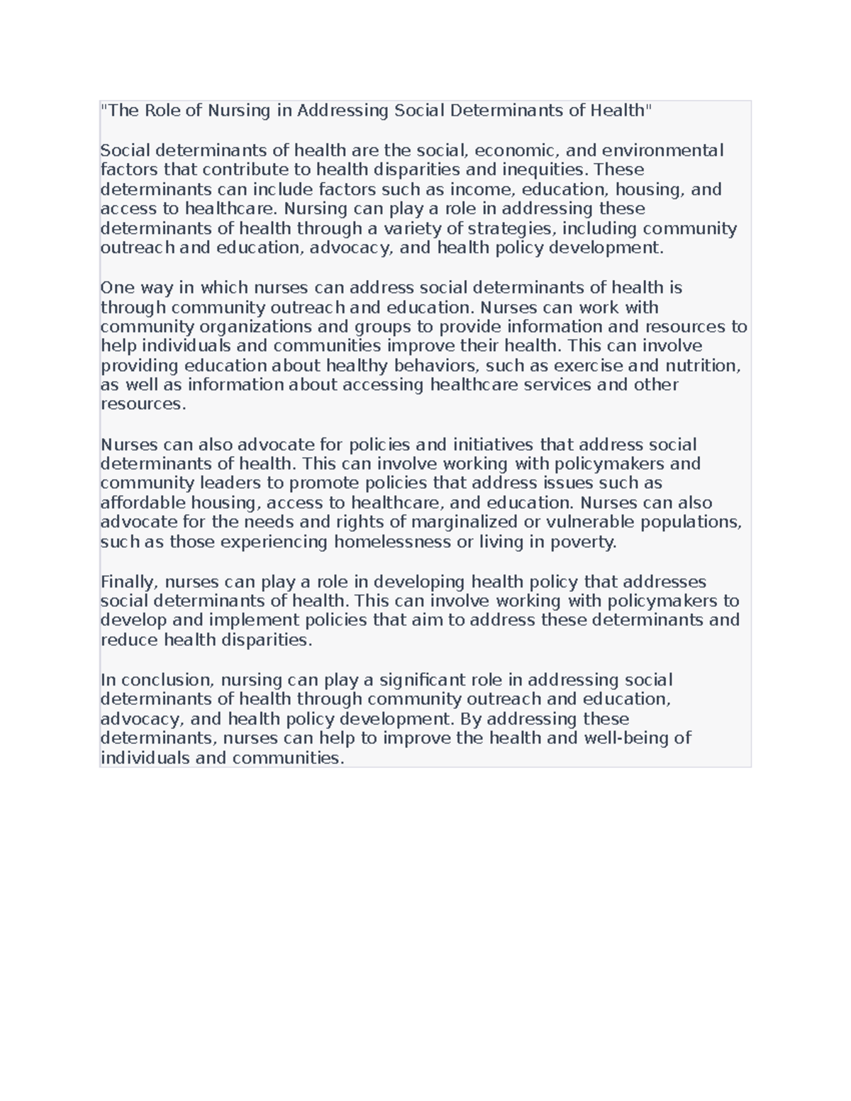 The Role of Nursing in Addressing Social Determinants of Health - "The ...