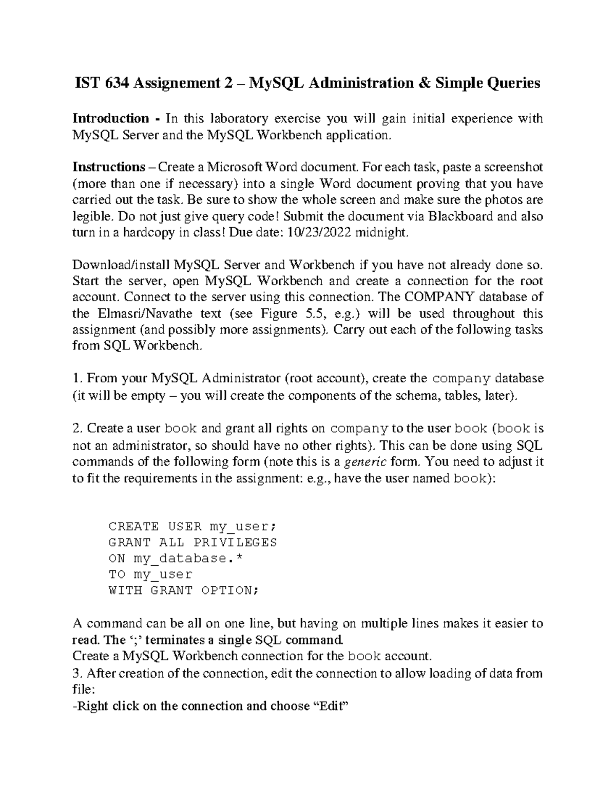 18010508 - NA currently - IST 634 Assignement 2 – MySQL Administration ...