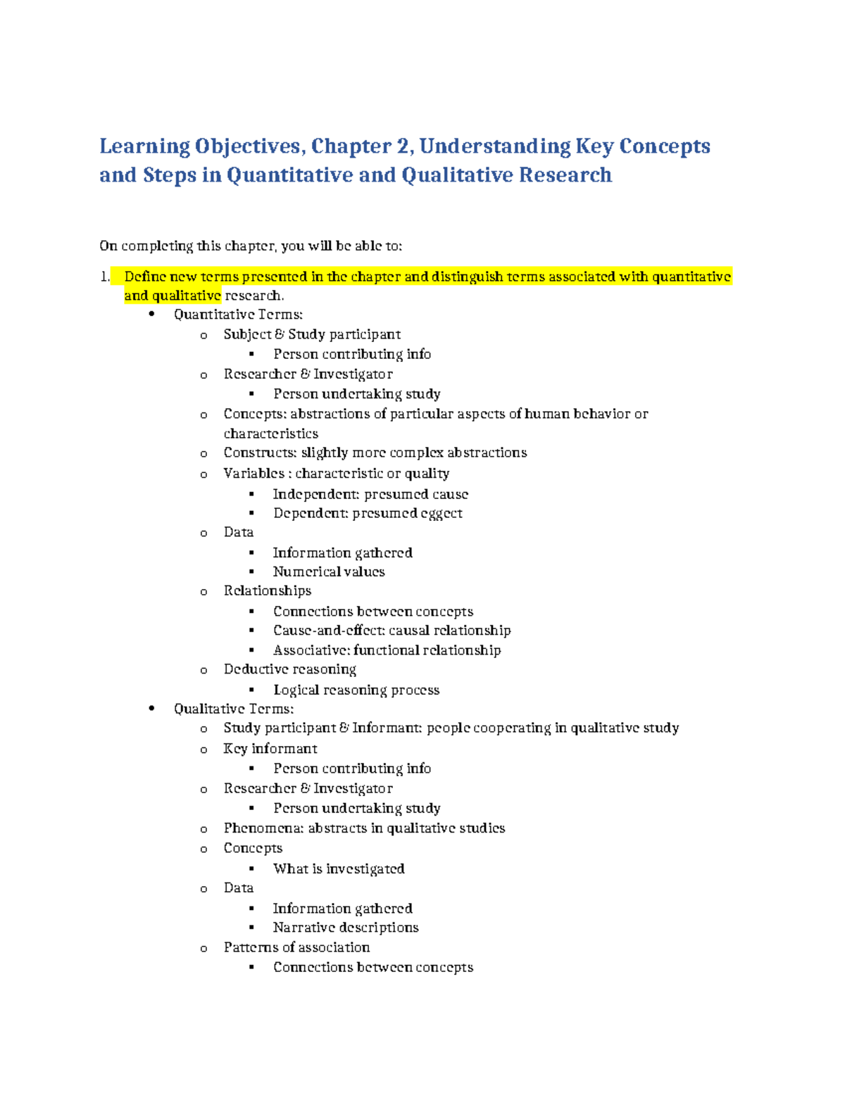 Learning Objectives Ch 2 Learning Objectives Chapter 2