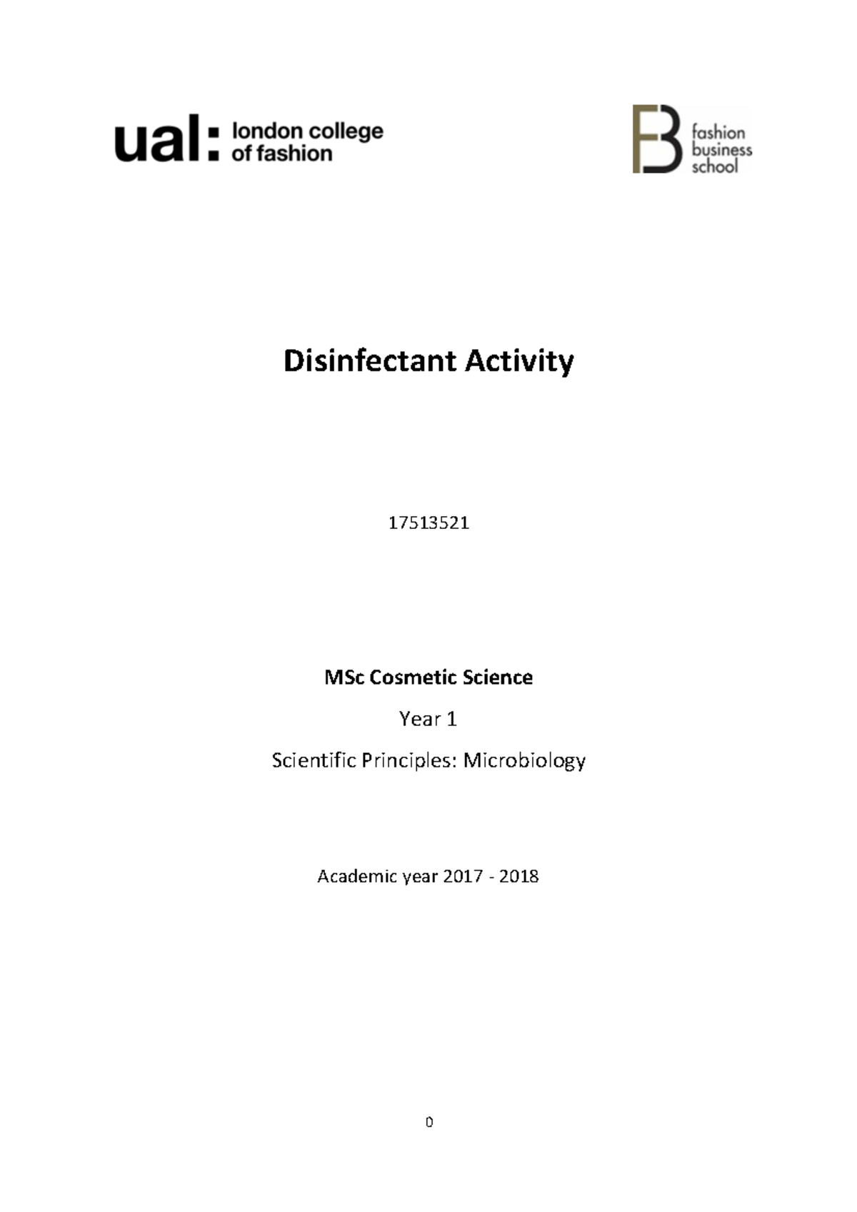Microbiology Report Desinfectant Activity Disinfectant Activity