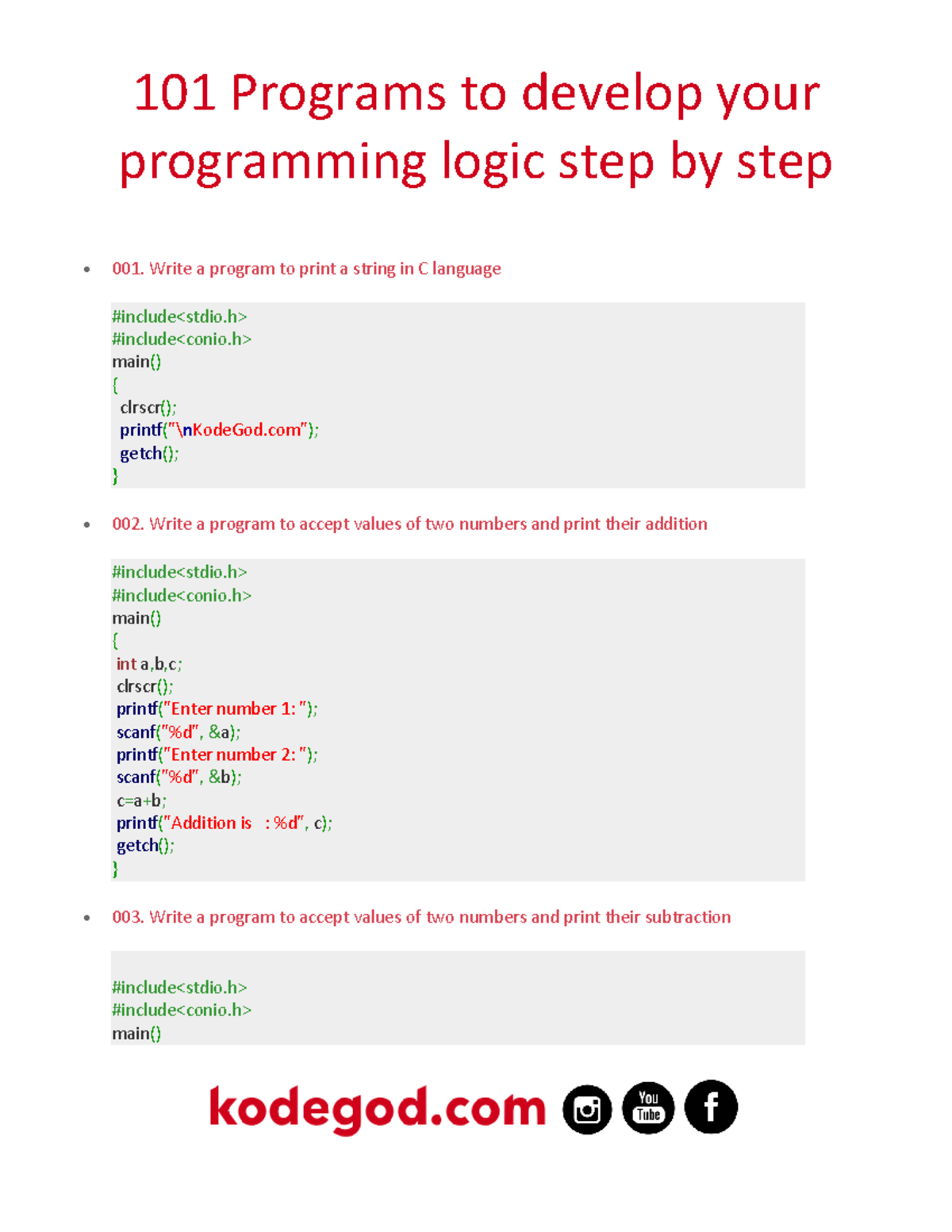 101 Programs using c language 101 Programs to develop your
