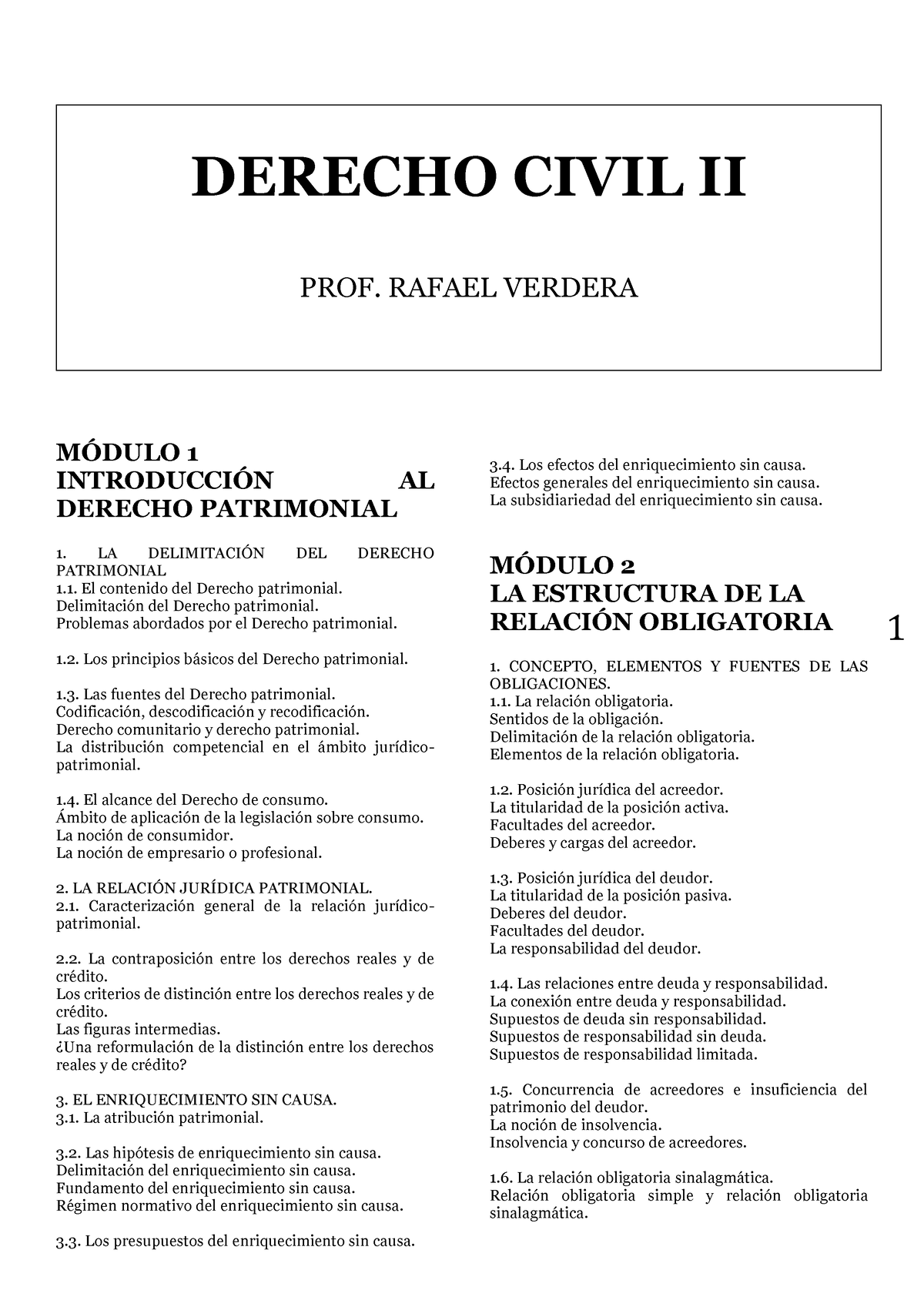 Derecho Civil Ii Programa Con Contenidos 1 Derecho Civil Ii Prof Rafael Verdera M”dulo 1 8929