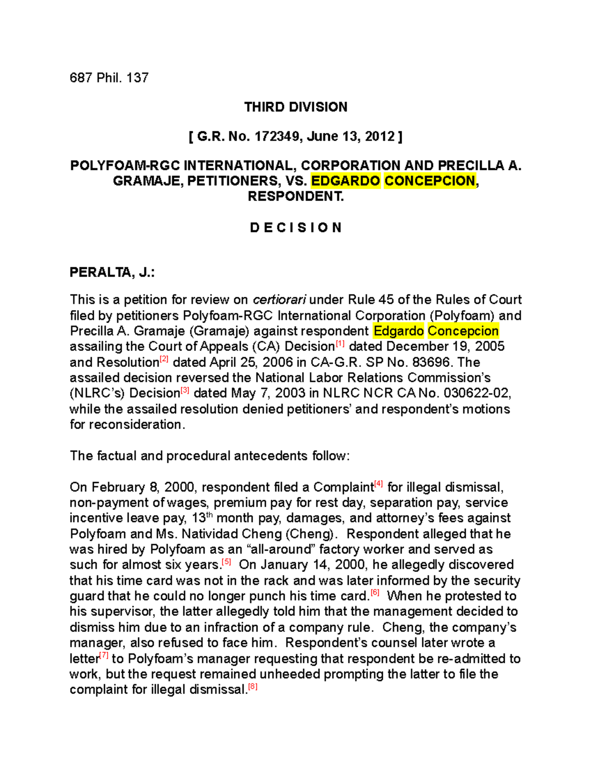 PolyfoamRGC International CORP V Edgardo Concepcion GR NO 172349