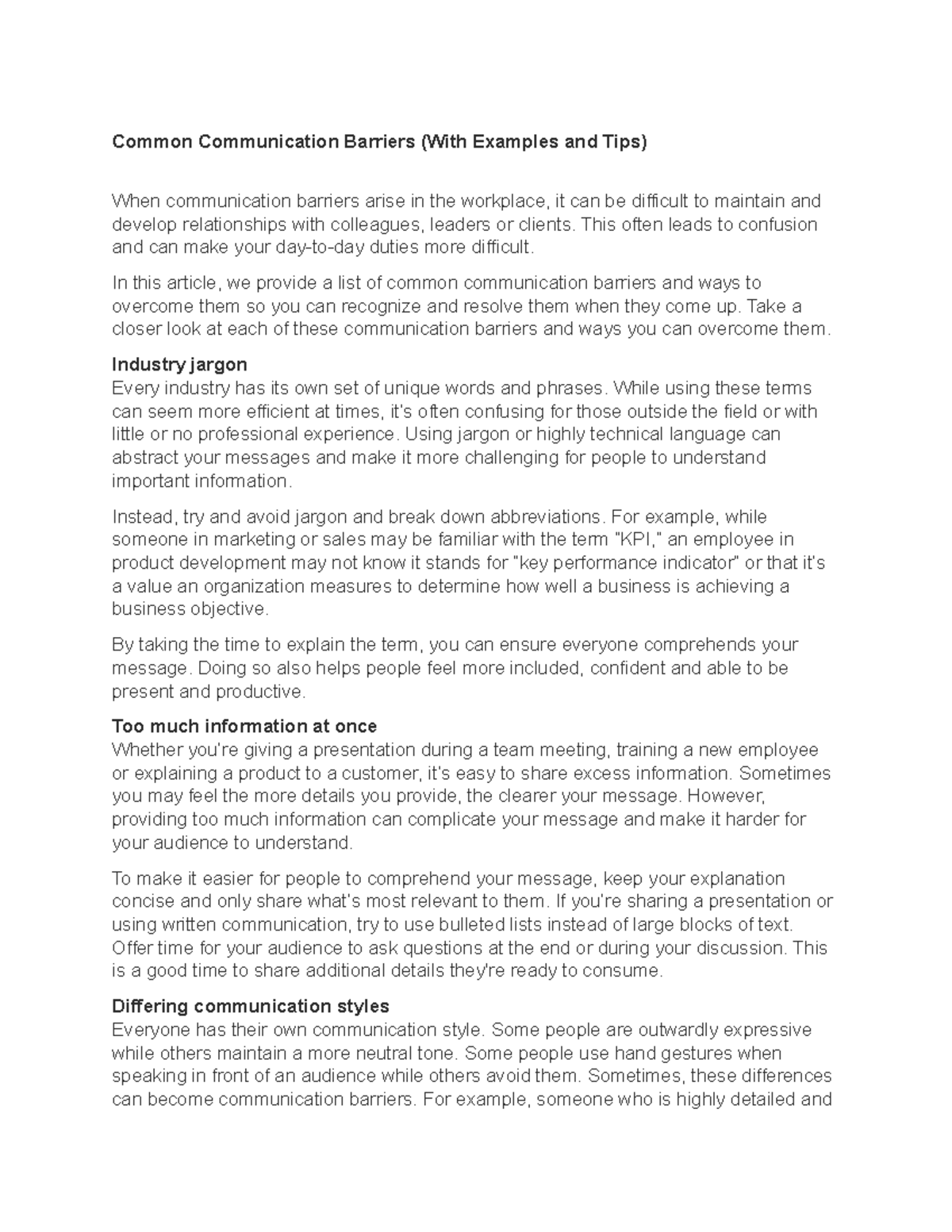 Common Communication Barriers - This often leads to confusion and can ...