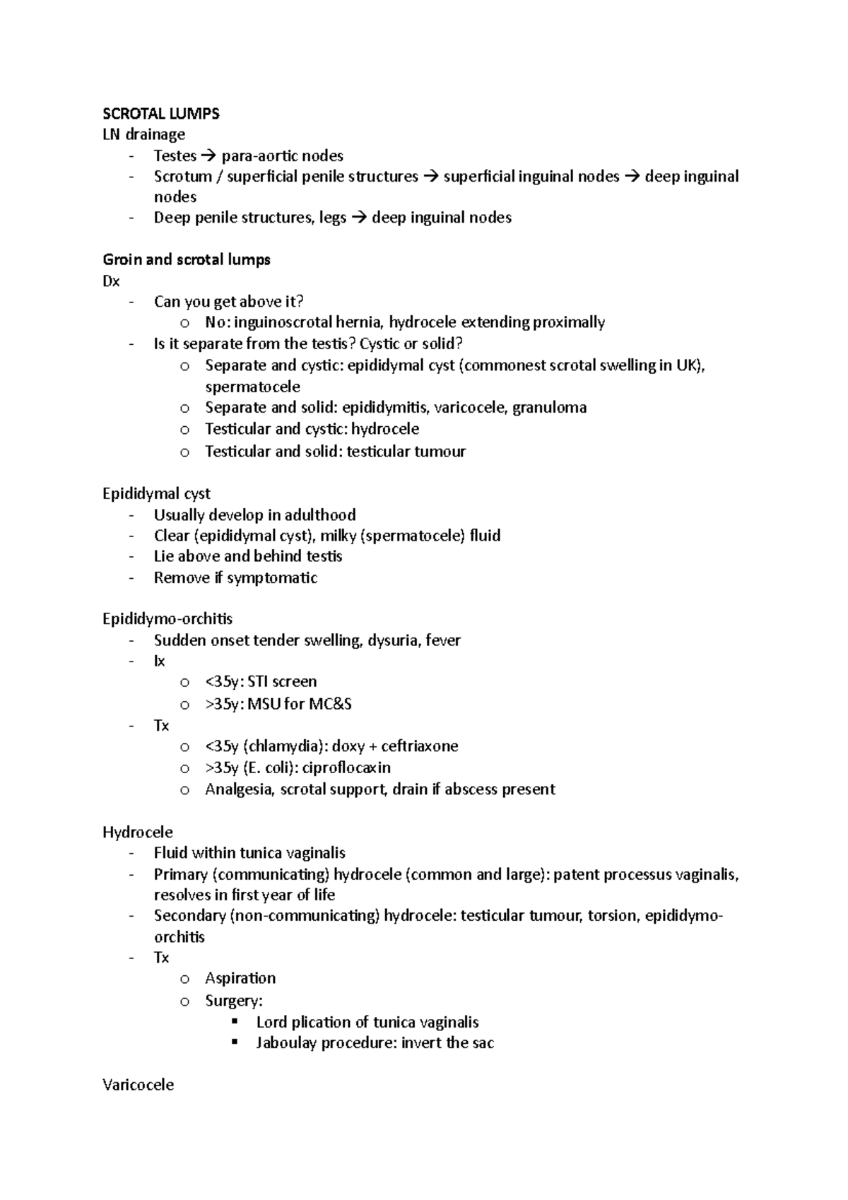 Finals notes on scrotal lumps - SCROTAL LUMPS LN drainage - Testes para ...