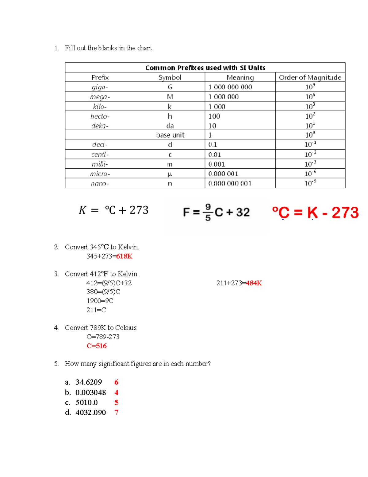 SI Chem Worksheet 1 Answers - 1. Fill out the blanks in the chart. 2 ...