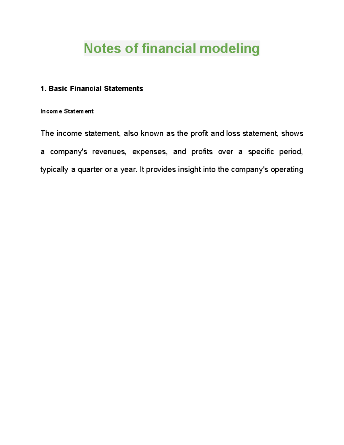 Notes of financial modeling - Notes of financial modeling Basic ...