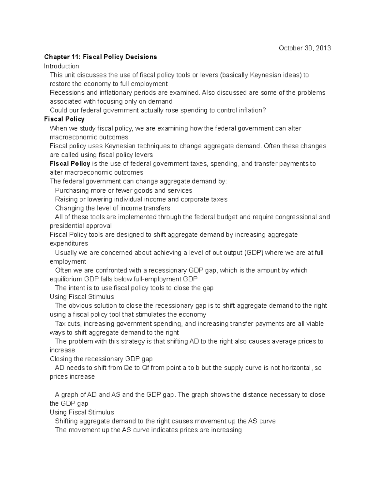 ECON 2020 - Lecture Notes on Chapter 11 - Fiscal Policy Decisions ...