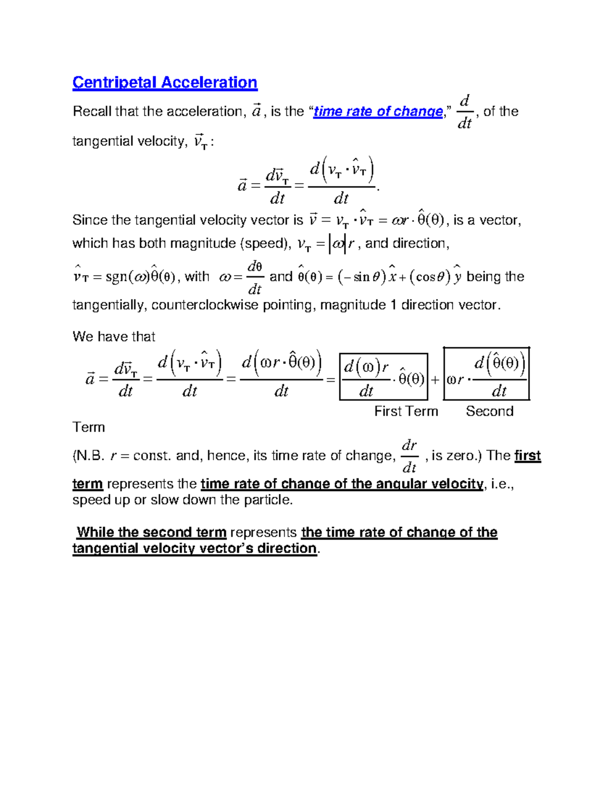 Chapter 7 Notes - Centripetal Acceleration Recall that the acceleration ...