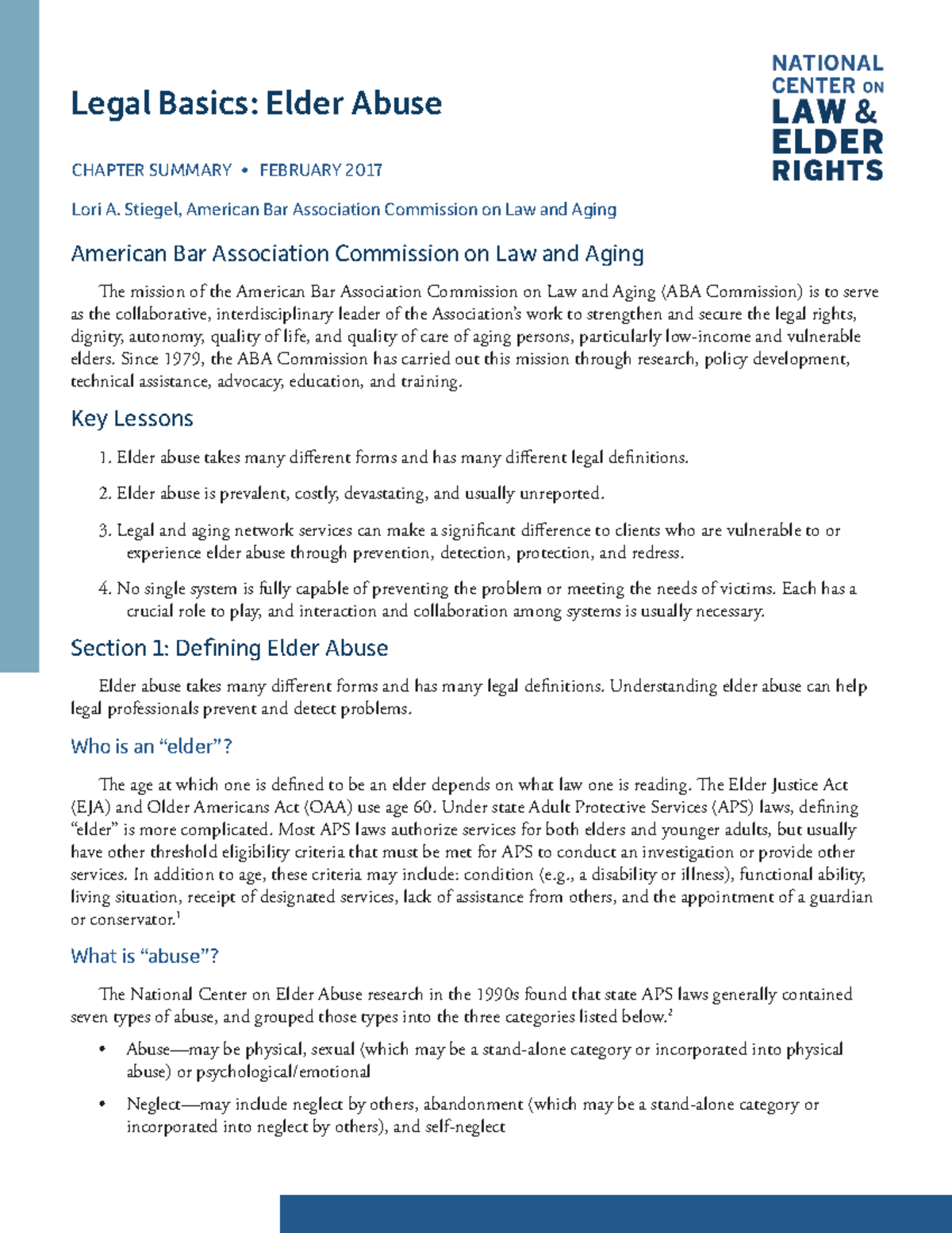 Legal Basics Elder Abuse 1 - Legal Basics: Elder Abuse CHAPTER SUMMARY ...
