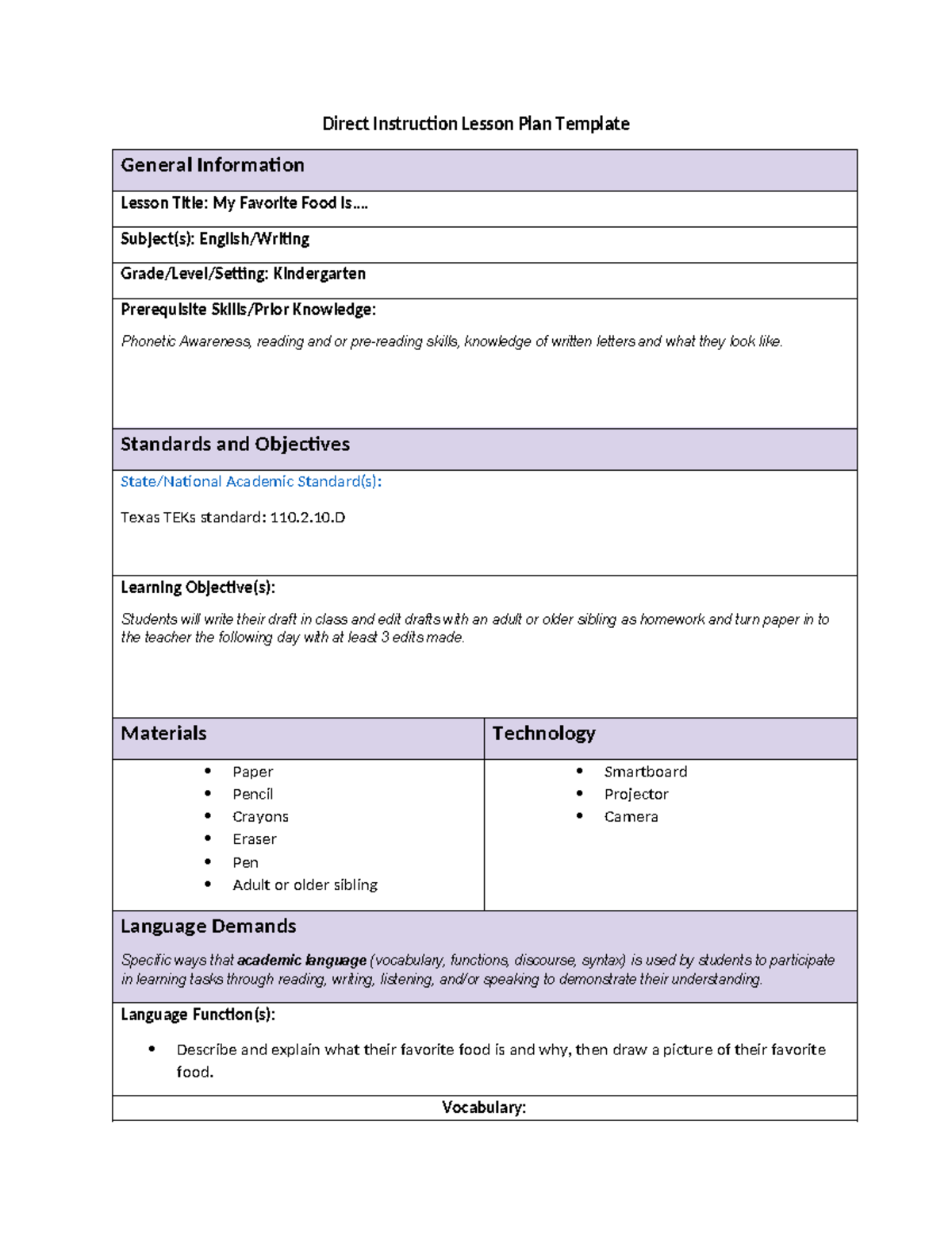 Task 1 lesson Plan - Direct Instruction Lesson Plan Template General ...