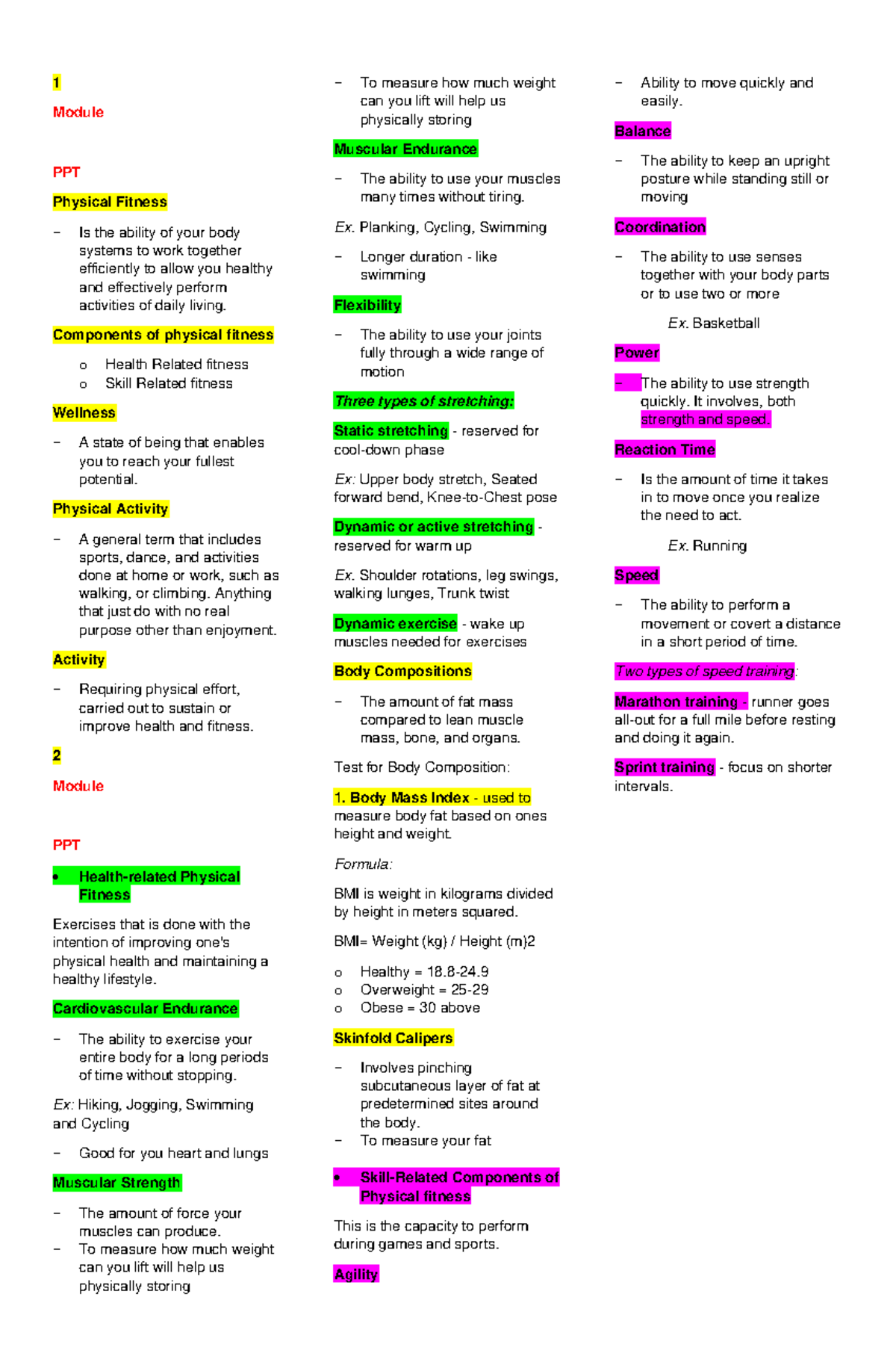 Module-1 - Physical Education Notes - 1 Module Ppt Physical Fitness Is 