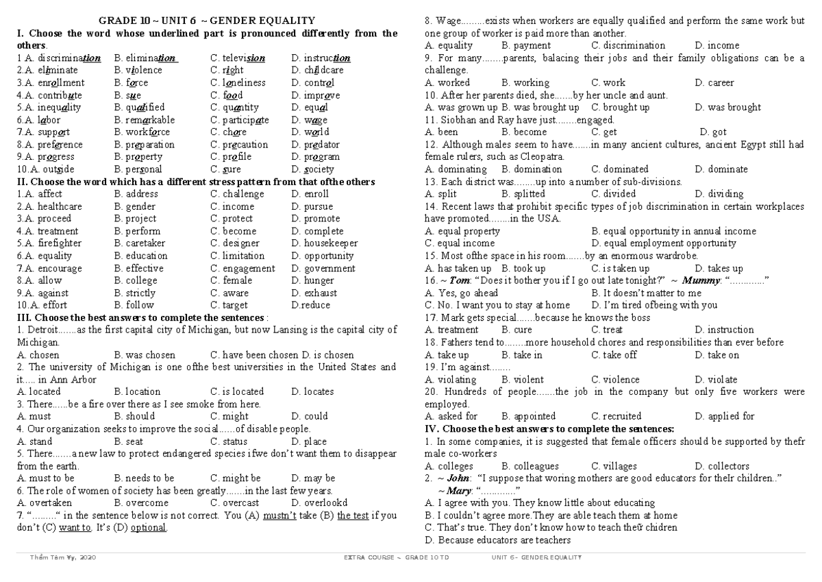 English 10 unit 6 gender equality grade 10 unit 6 gender equality