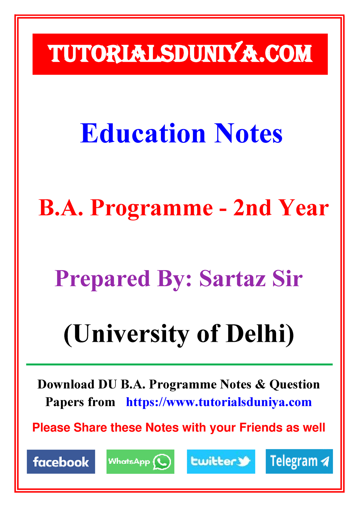 BA Programme Education Notes - Tutorials Duniya - ####### Download DU B ...