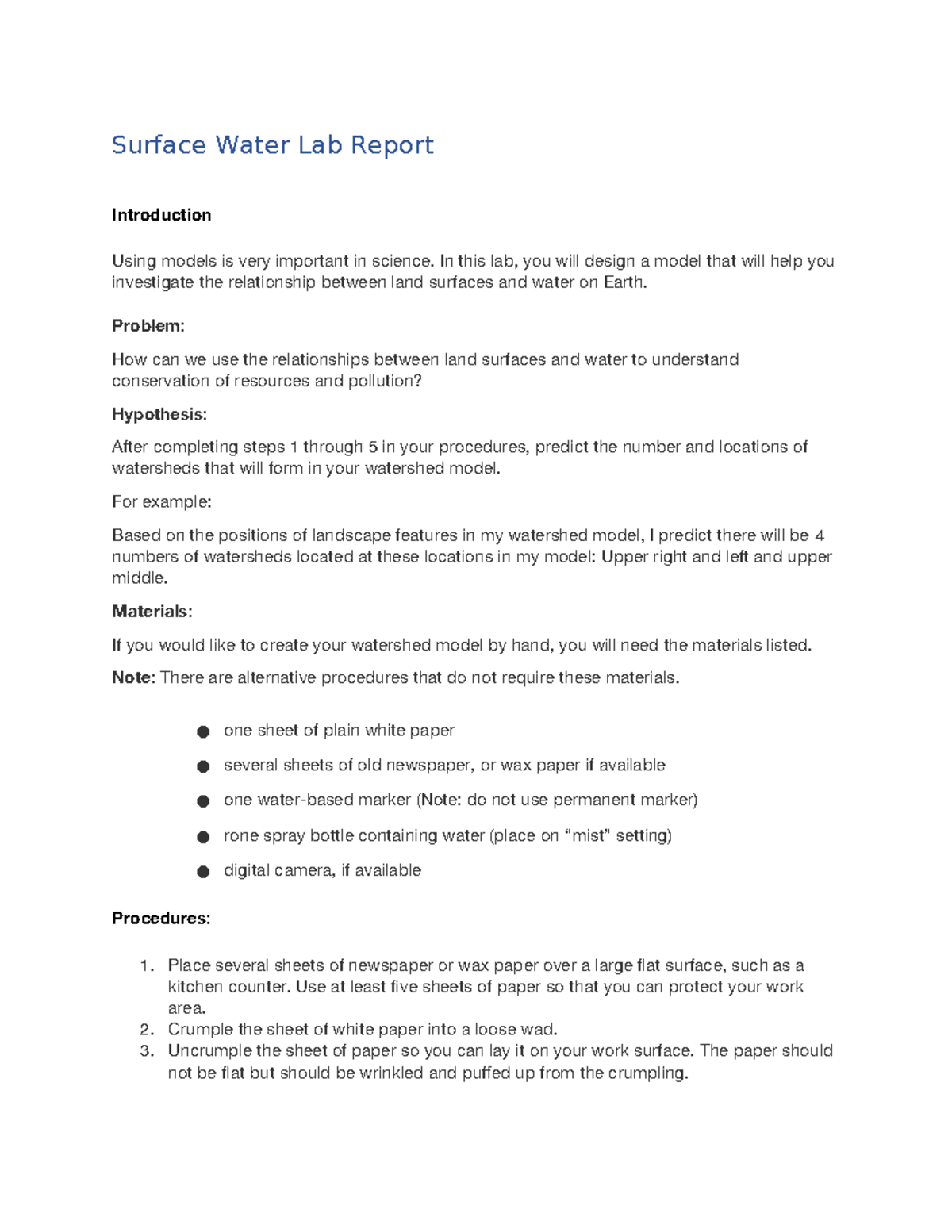 Copy of surface water lab report new 2022 Surface Water Lab Report