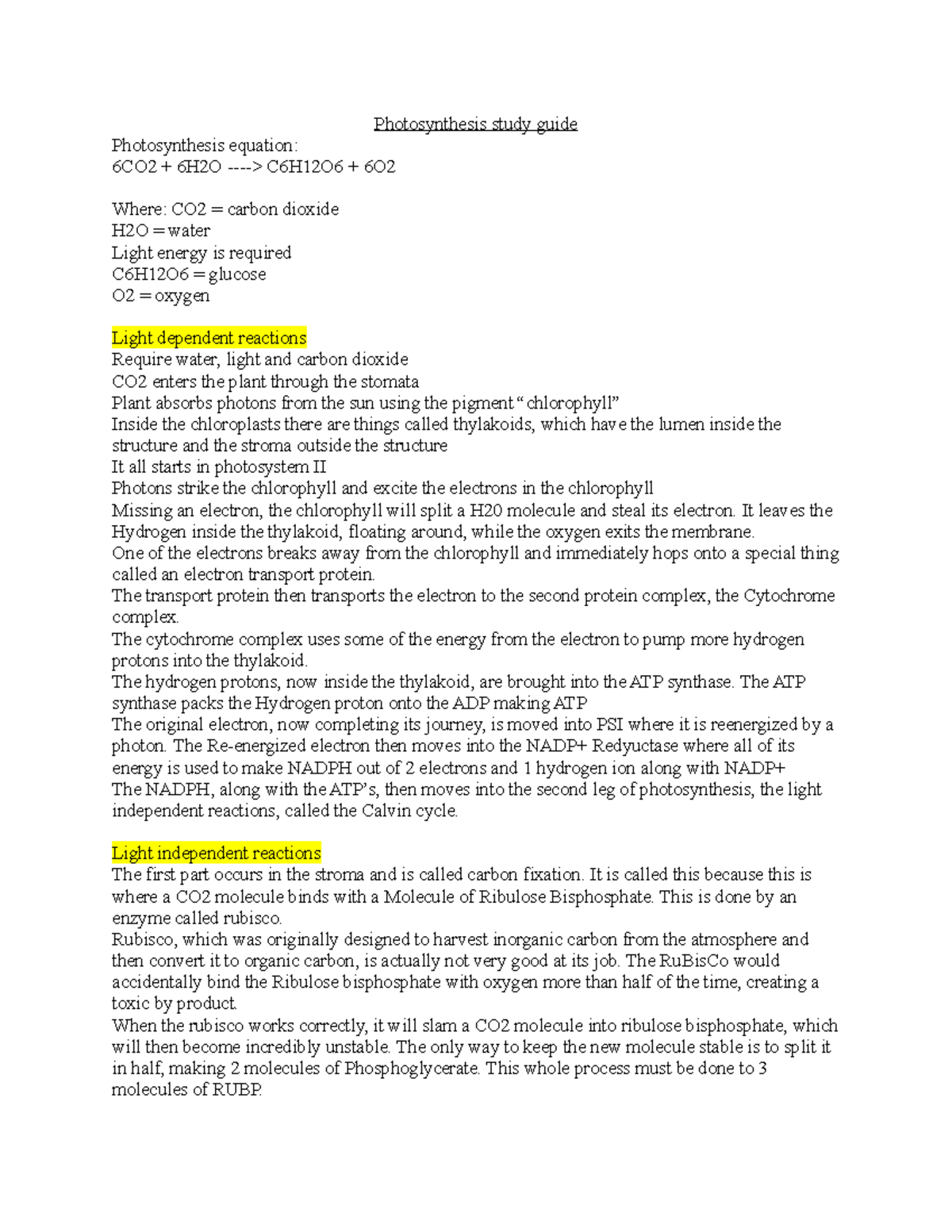 Photosynthesis study guide 2 - Photosynthesis study guide ...