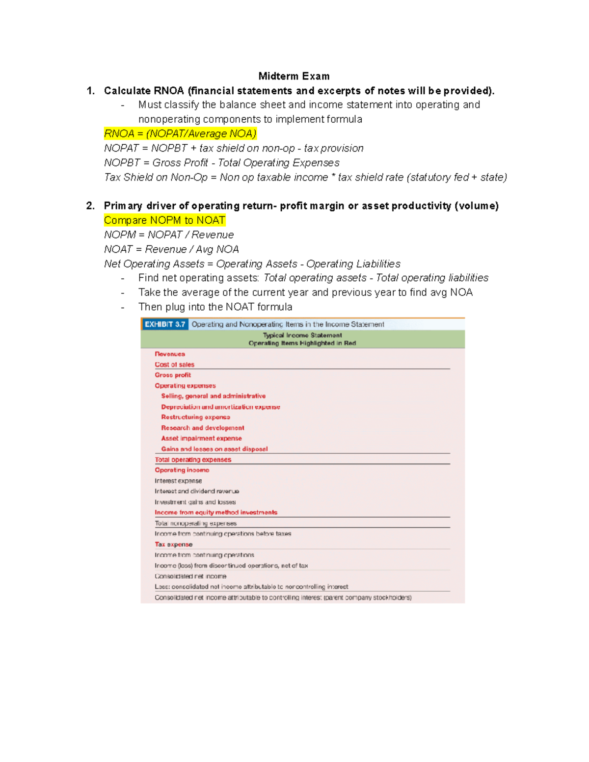 Midterm exam - ACCT 447 - **Midterm Exam Calculate RNOA (financial ...