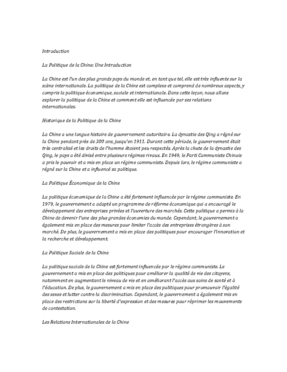 The Politics of China Notes de cours - Introduction La Politique de la ...