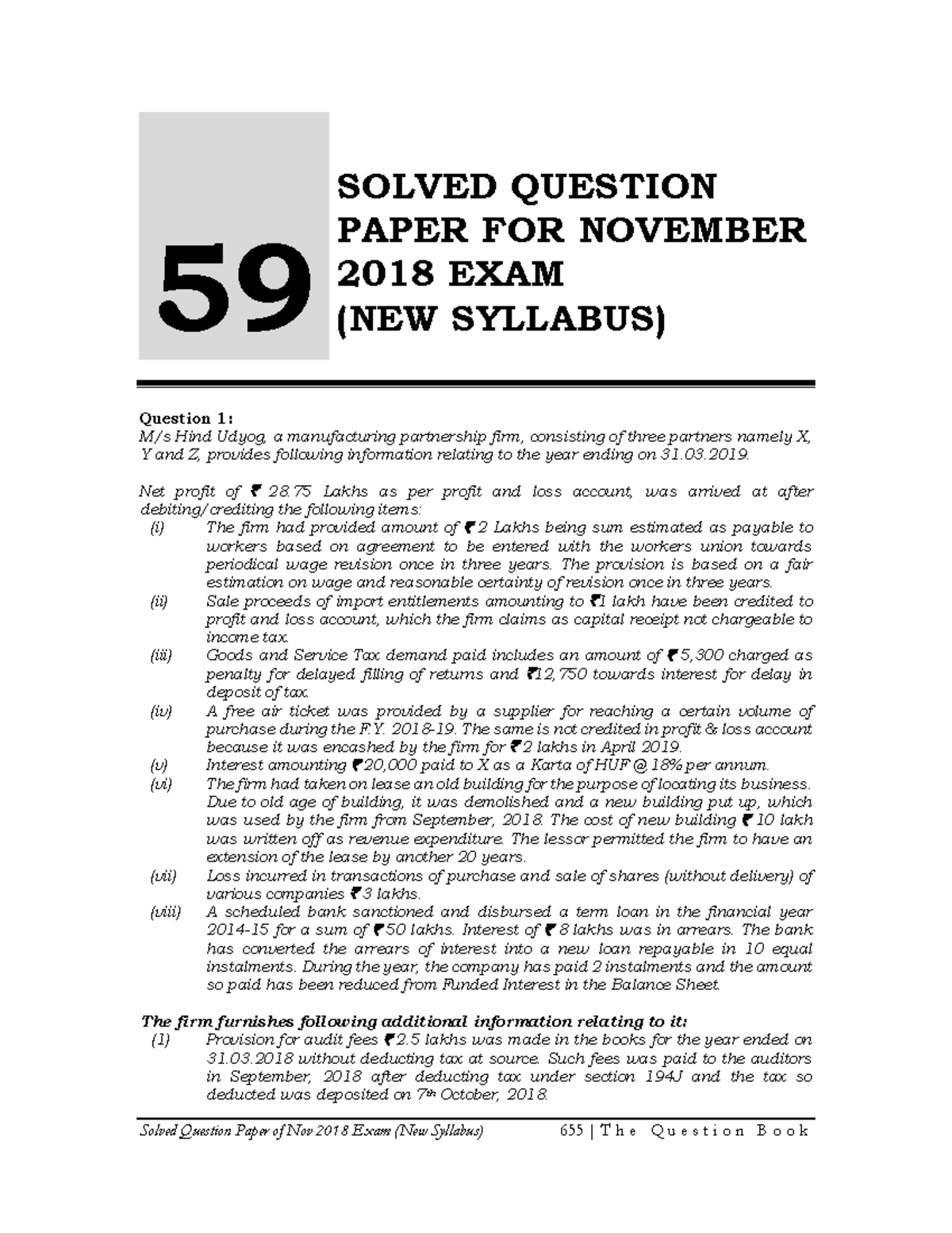 Tax Law Question Bank 59 SOLVED QUESTION PAPER FOR NOVEMBER