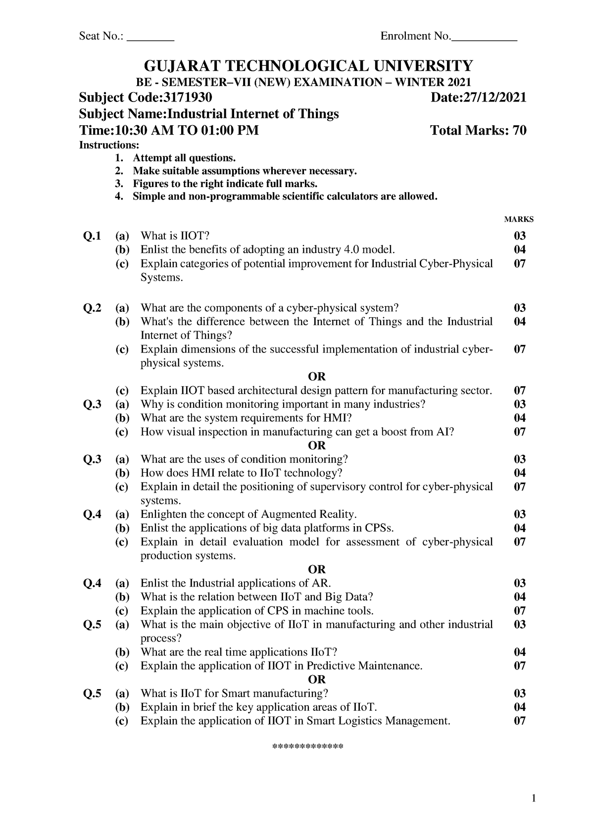 3171930-BE- Winter-2021 - 1 Seat No.: ________ Enrolment No ...