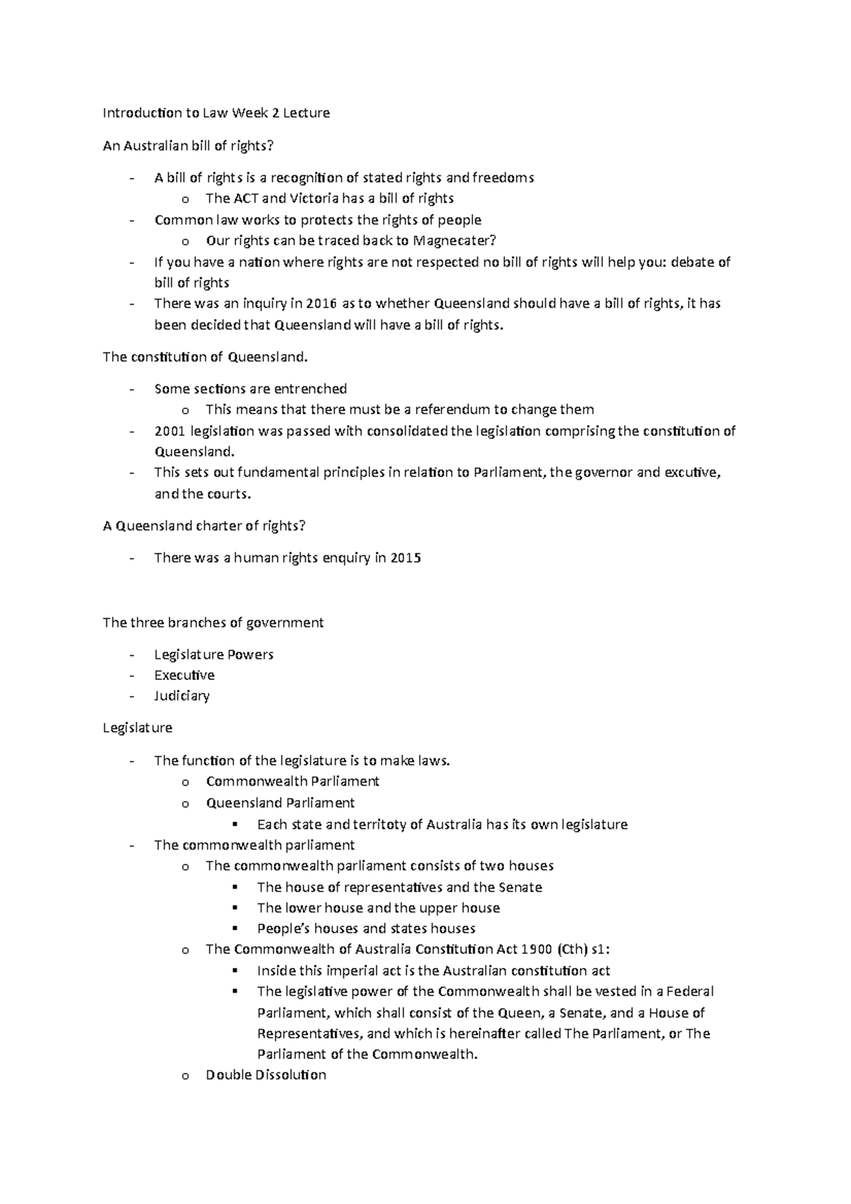Week 2 Lecture - Introduction to Law Week 2 Lecture An Australian bill ...