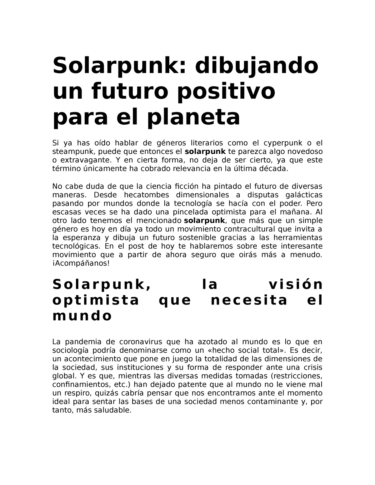 Solarpunk: dibujando un futuro positivo para el planeta 