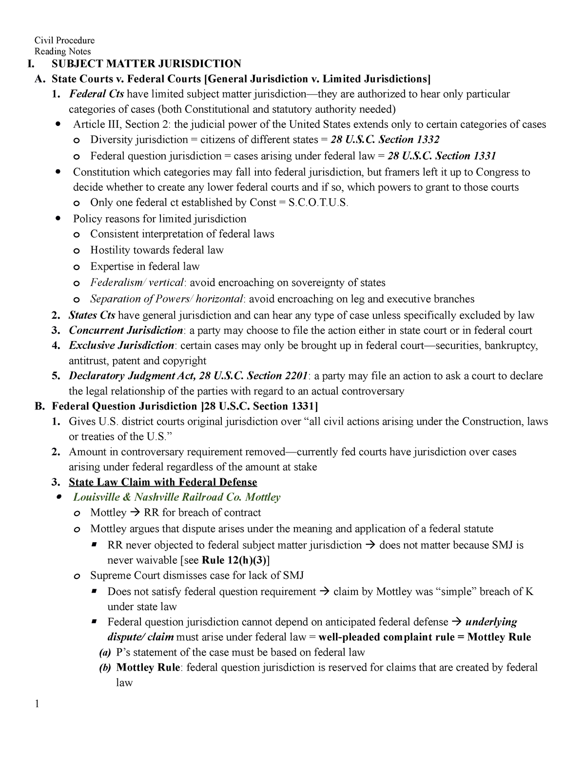 civil-procedure-law-outline-1-reading-notes-i-subject-matter