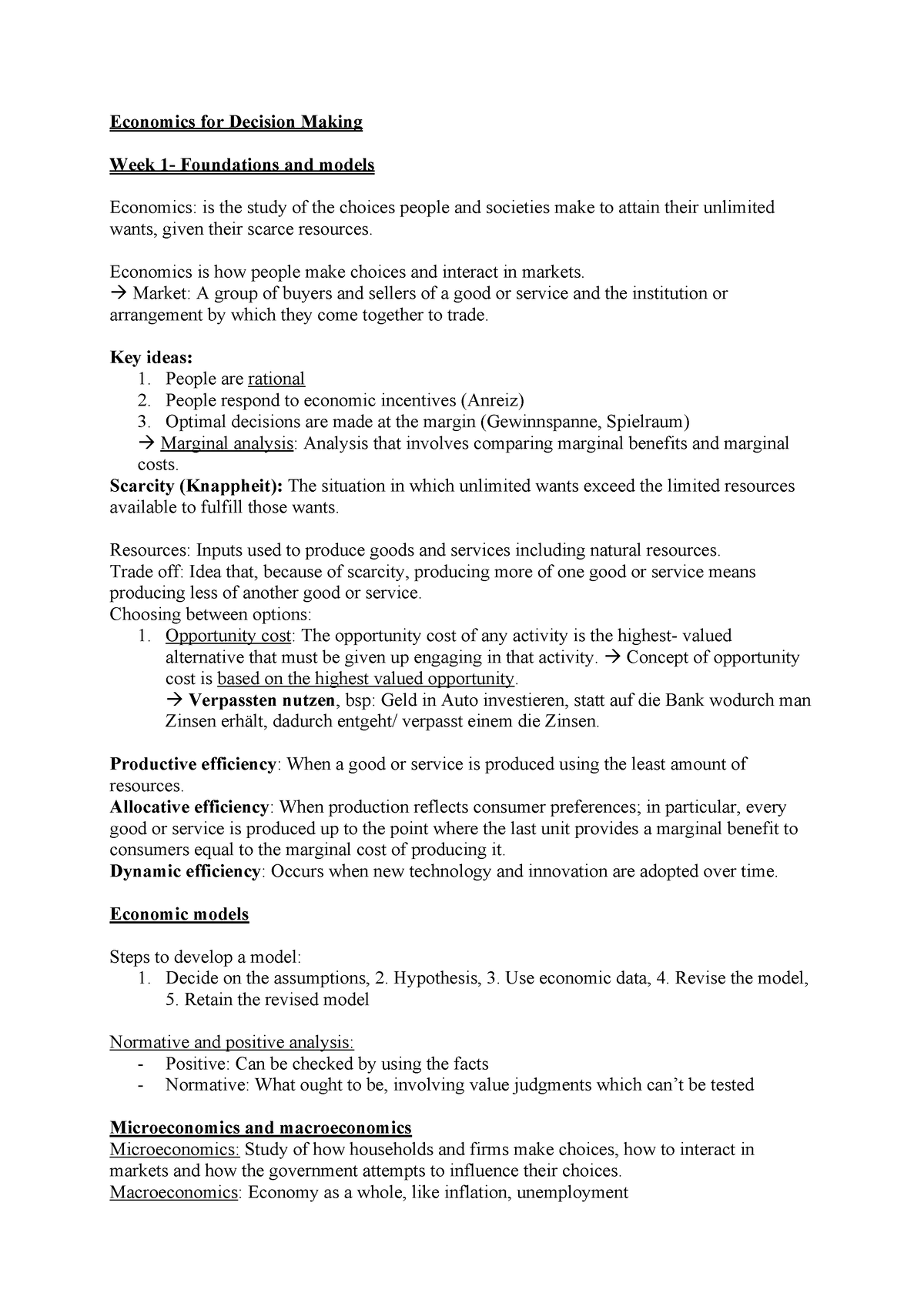 2023-HS1-ECO10005-Economics- Summary Week1 - Economics For Decision ...